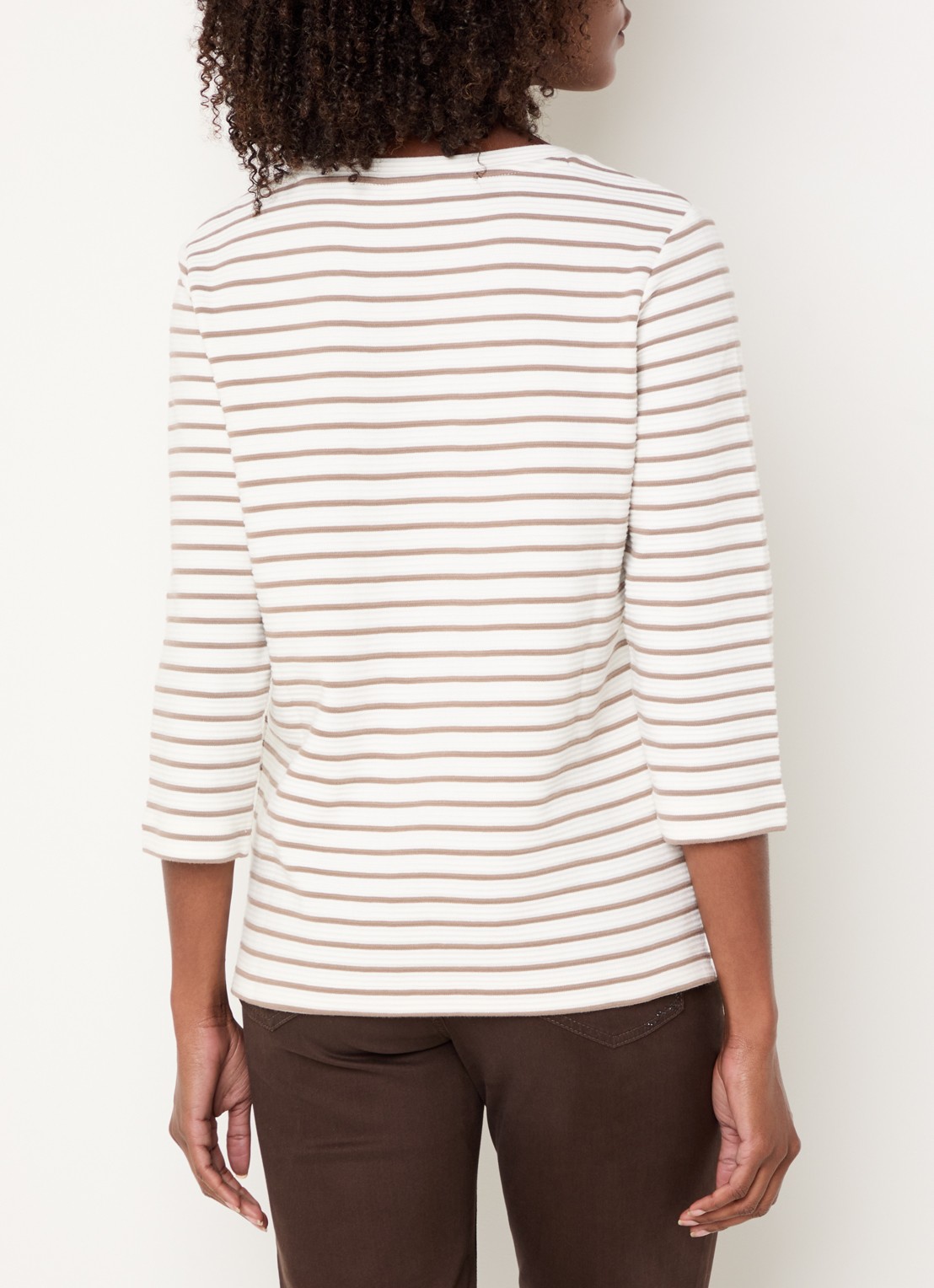 BRAX Bonnie longsleeve met streepprint en structuur - achterkant 3 taupe