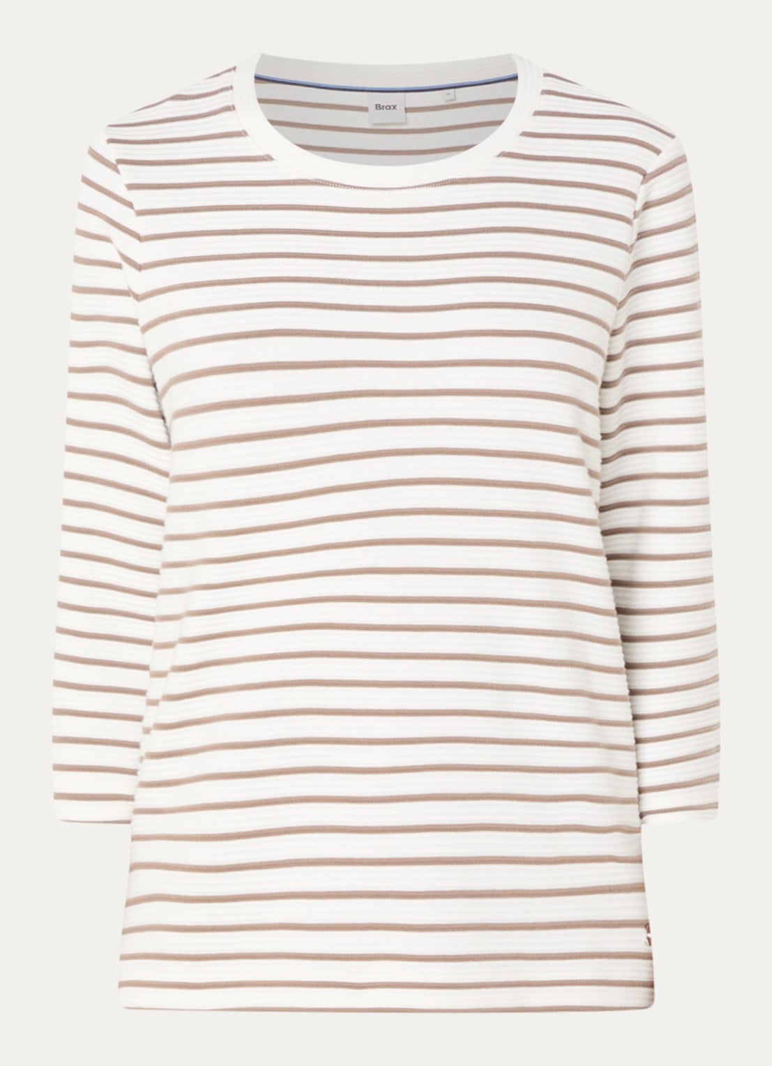 BRAX Bonnie longsleeve met streepprint en structuur - voorkant taupe