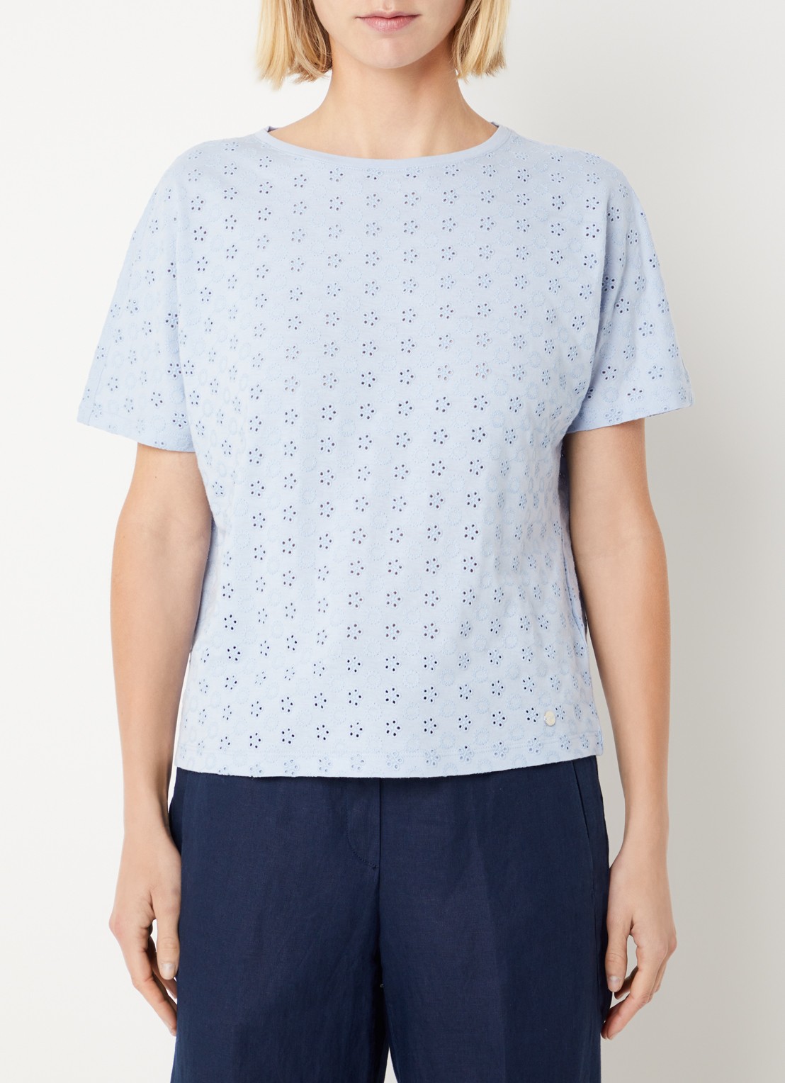 BRAX Caelen T-shirt met broderie - detail 4 blauwgrijs