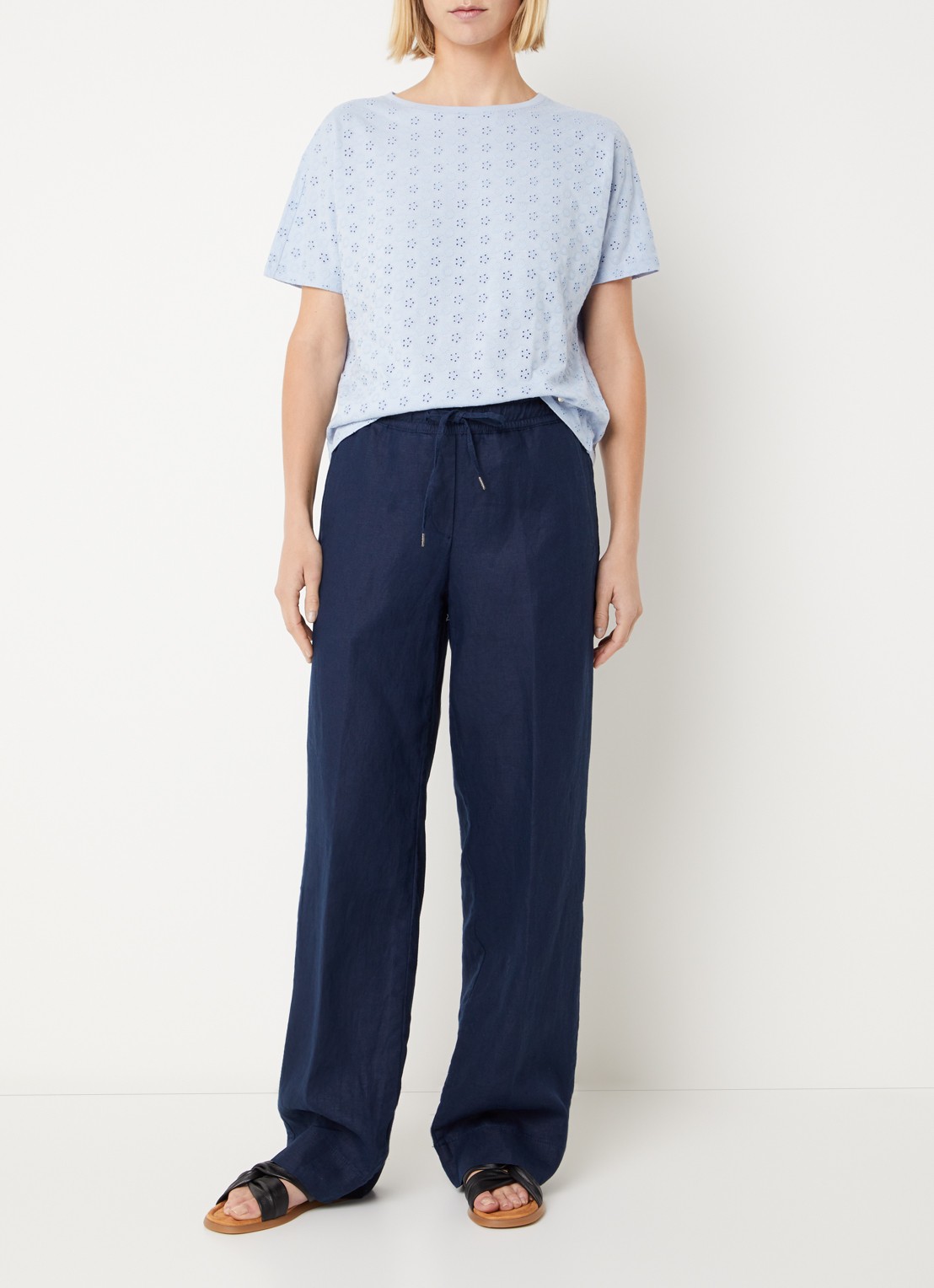 BRAX Caelen T-shirt met broderie - voorkant 3 blauwgrijs