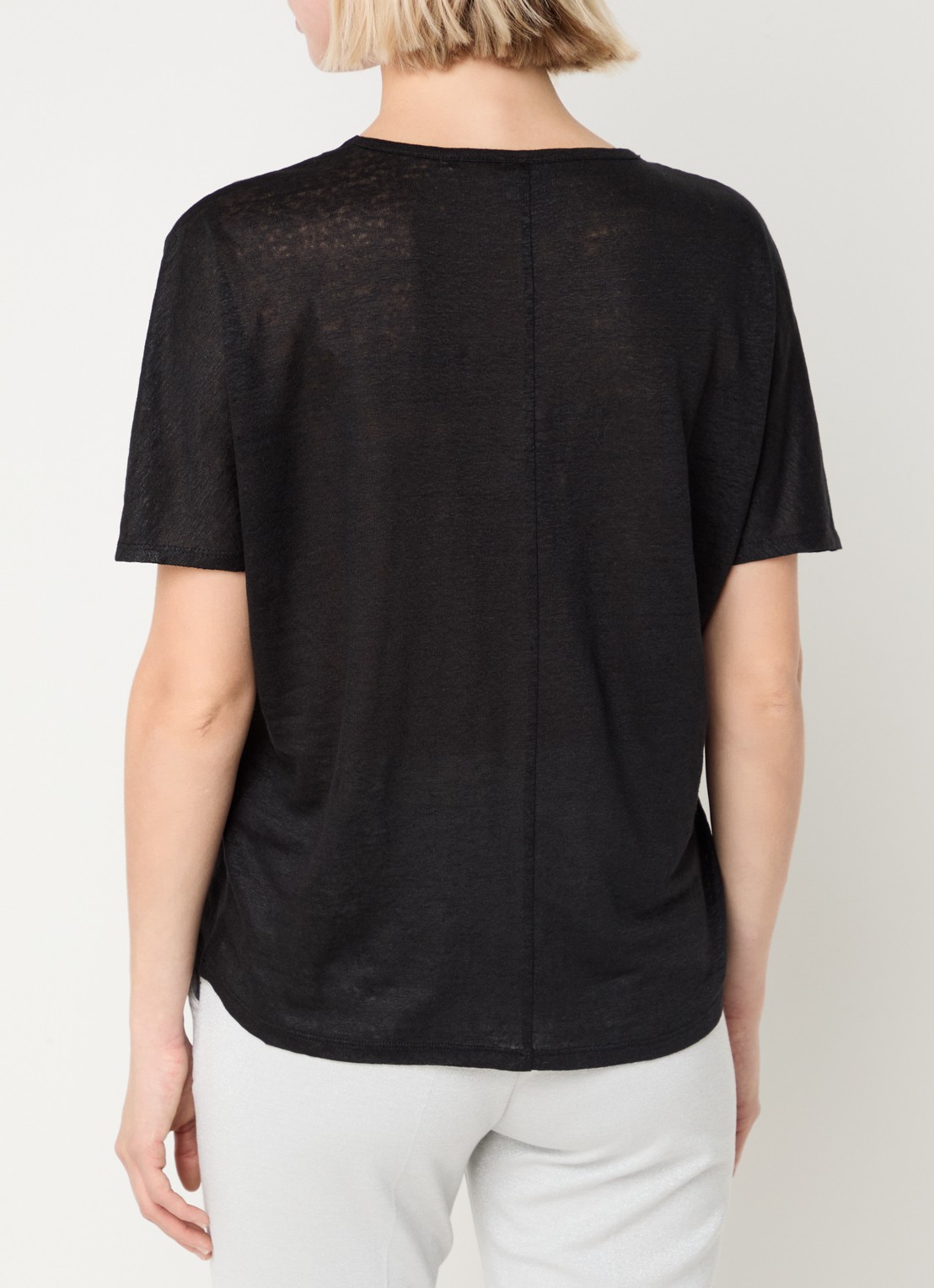 BRAX Caelen T-shirt van linnen met V-hals  - achterkant 4 zwart
