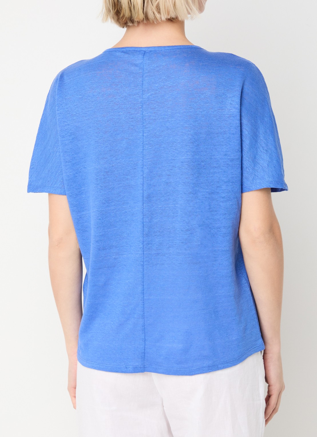 BRAX Caelen T-shirt van linnen met V-hals  - achterkant blauw