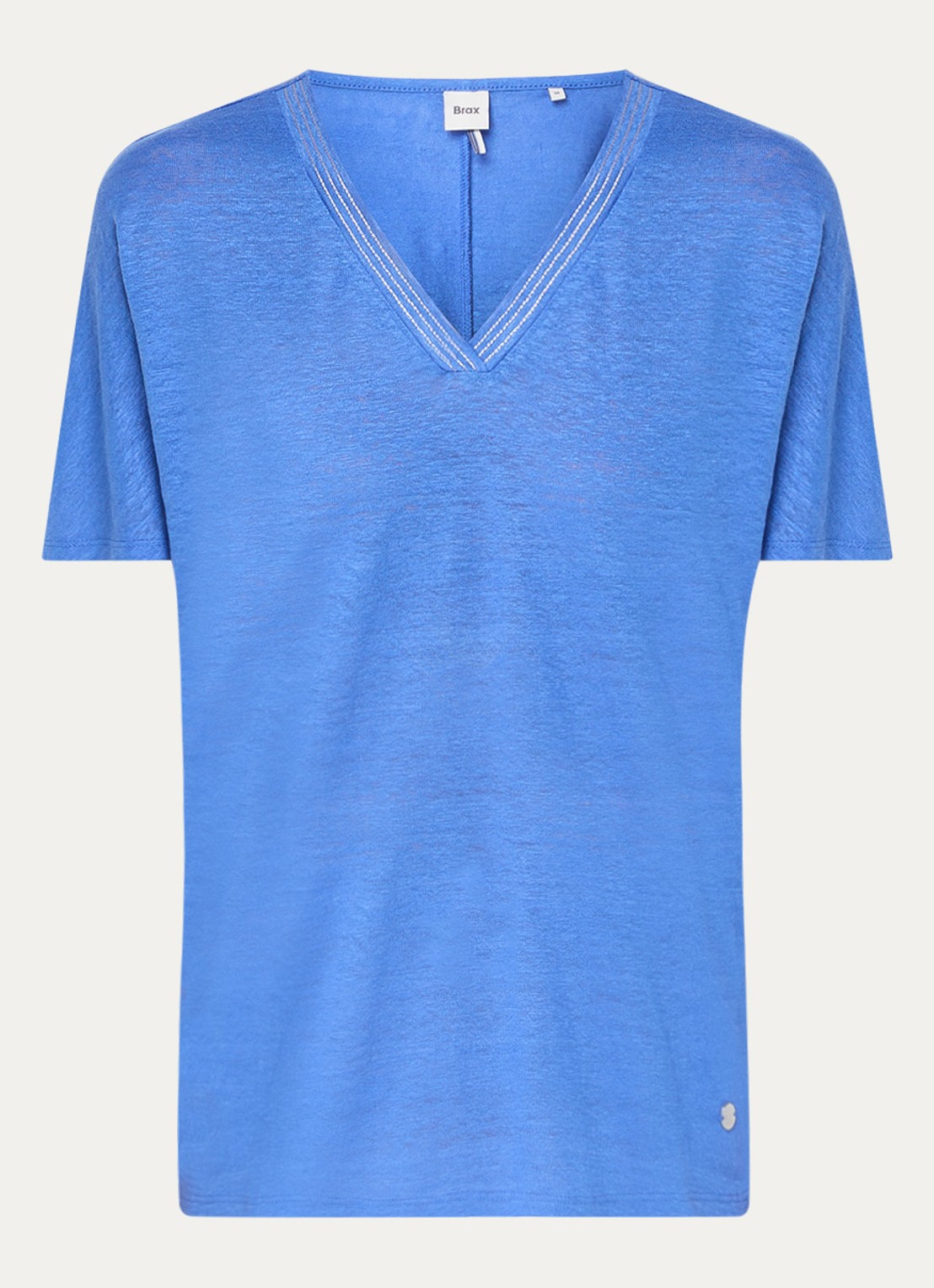 BRAX Caelen T-shirt van linnen met V-hals  - voorkant 3 blauw