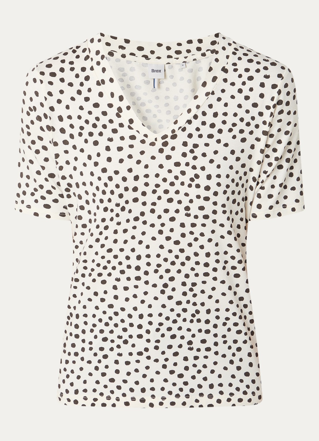 BRAX Carina T-shirt met stippenprint - voorkant 2 gebroken wit