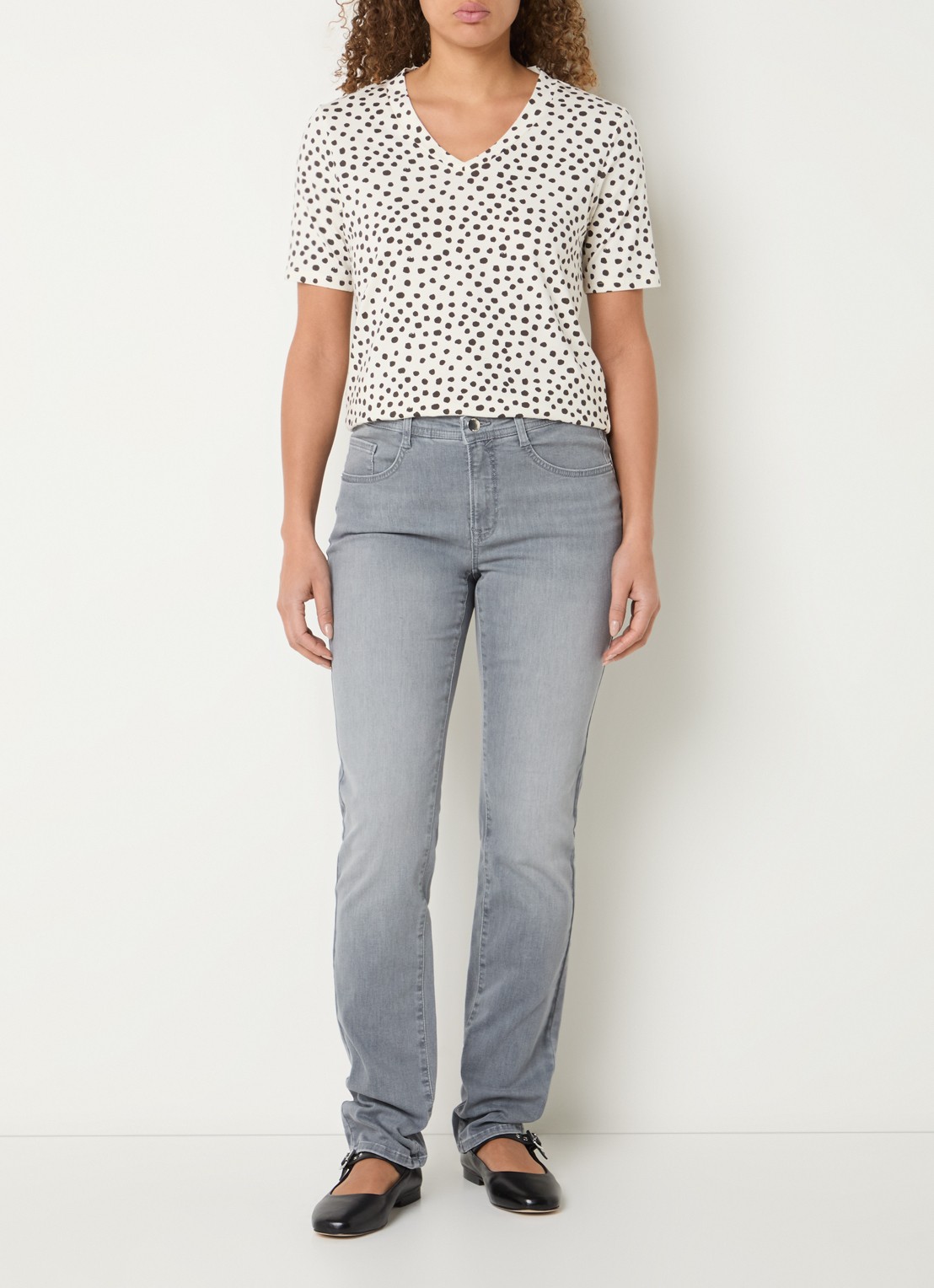 BRAX Carina T-shirt met stippenprint - voorkant 3 gebroken wit