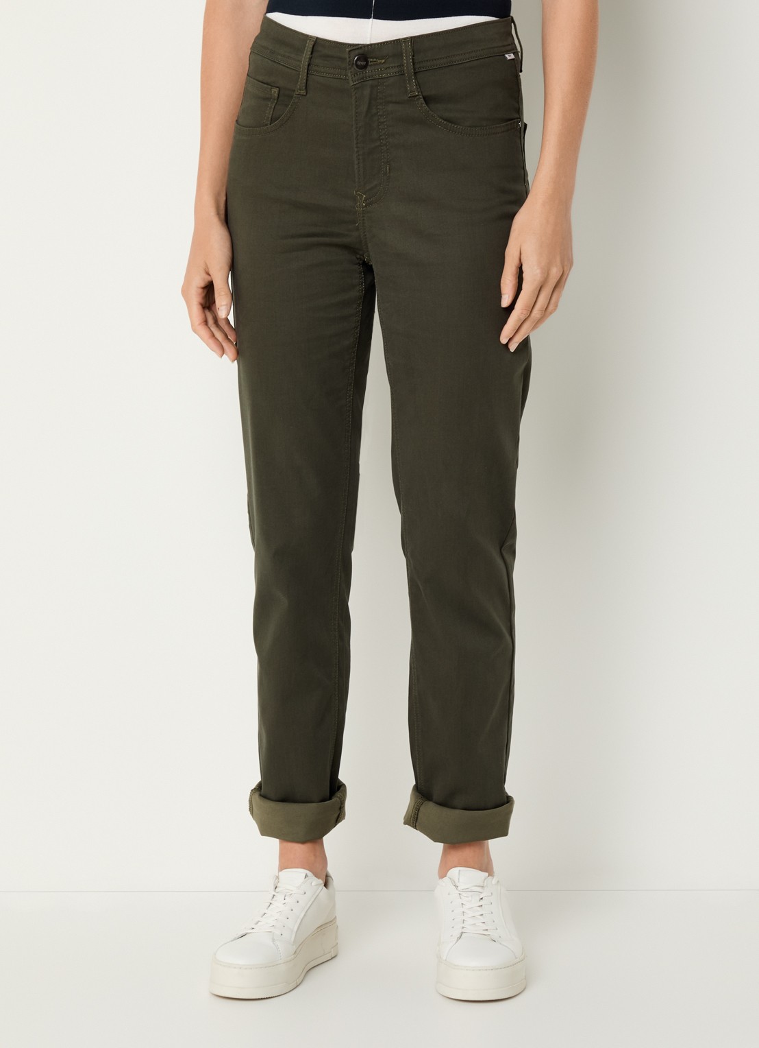 BRAX Carola high waist slim fit pantalon  - detail bronsgroen