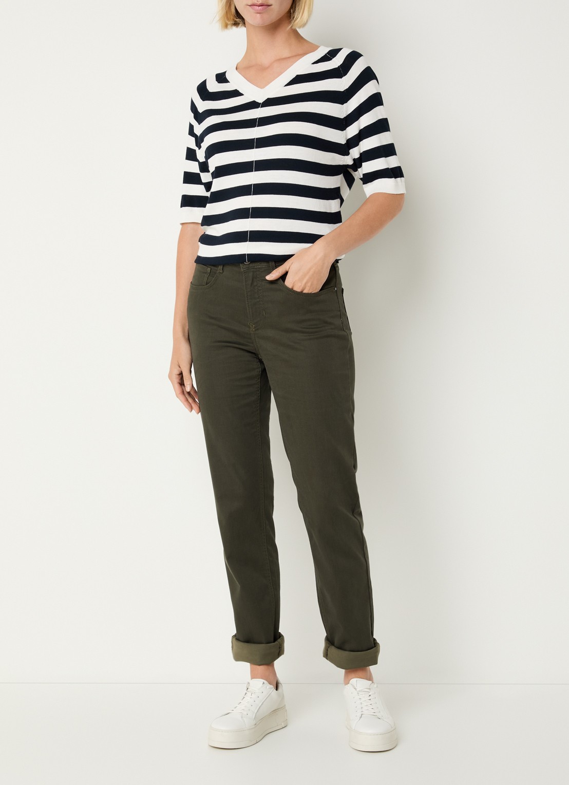 BRAX Carola high waist slim fit pantalon  - voorkant 5 bronsgroen