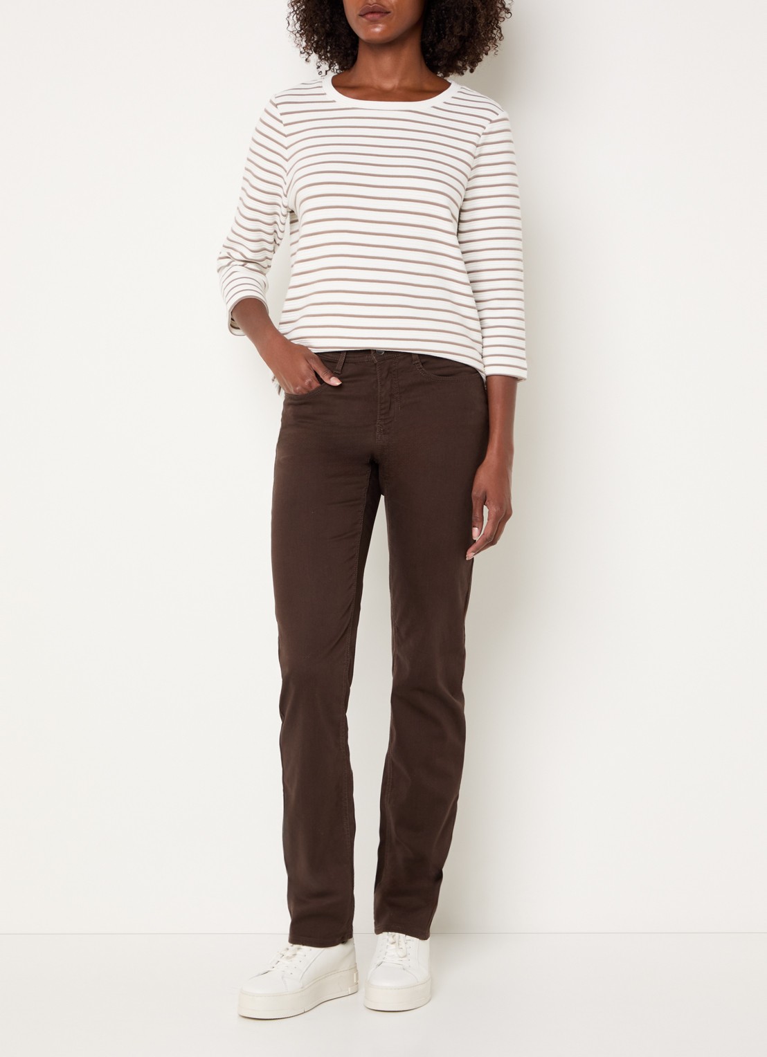 BRAX Carola high waist slim fit pantalon  - voorkant 5 donkerbruin