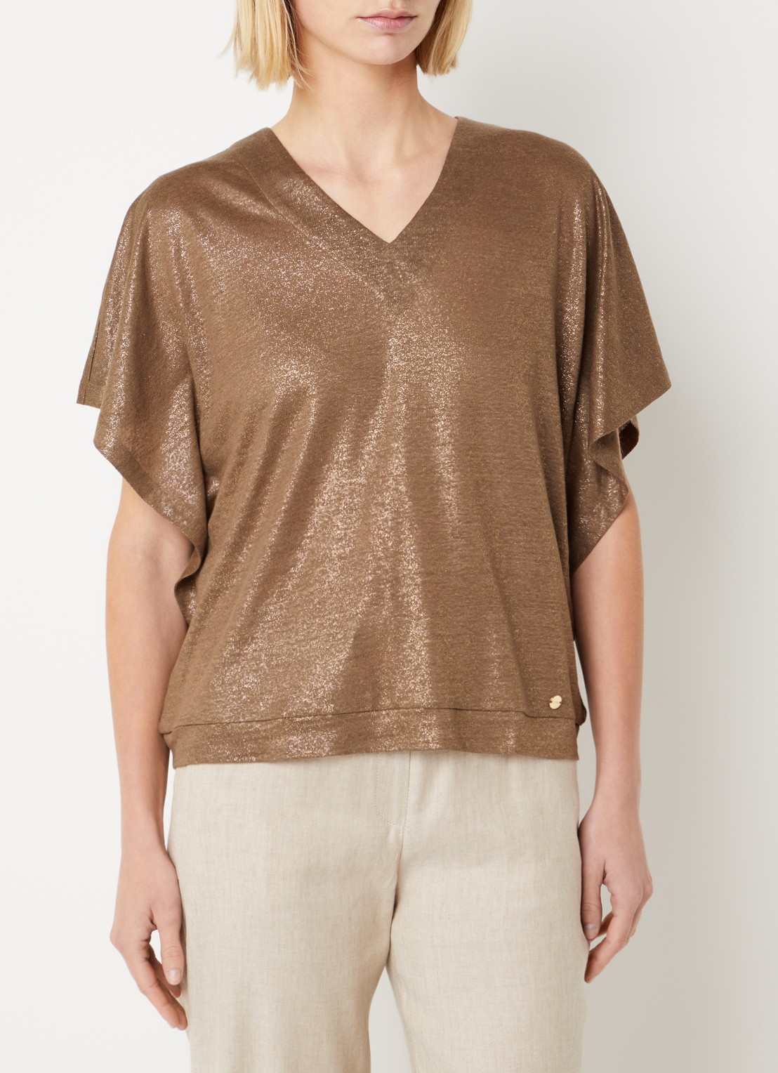 BRAX Cassie T-shirt met lurex - detail 3 lichtbruin
