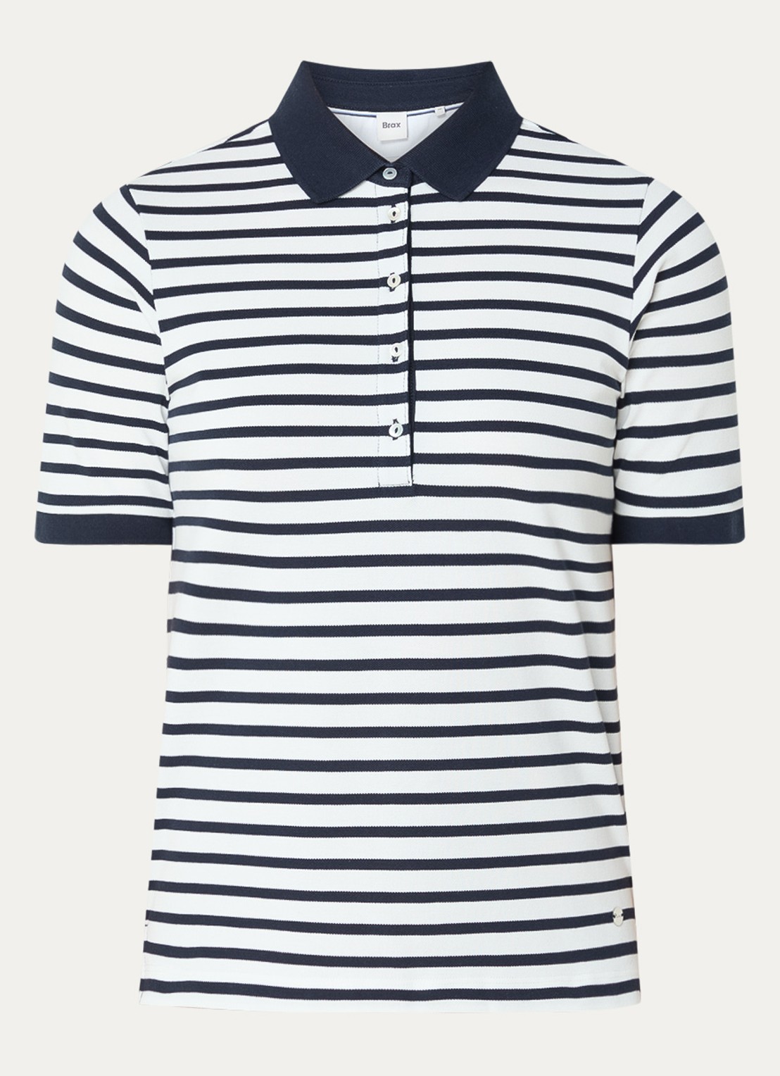 BRAX Cleo polo met streepprint - voorkant 3 donkerblauw