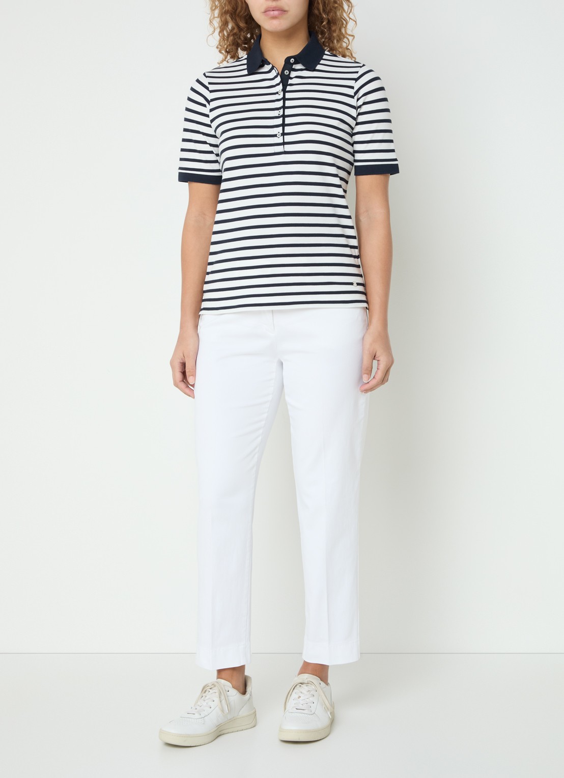 BRAX Cleo polo met streepprint - voorkant 4 donkerblauw