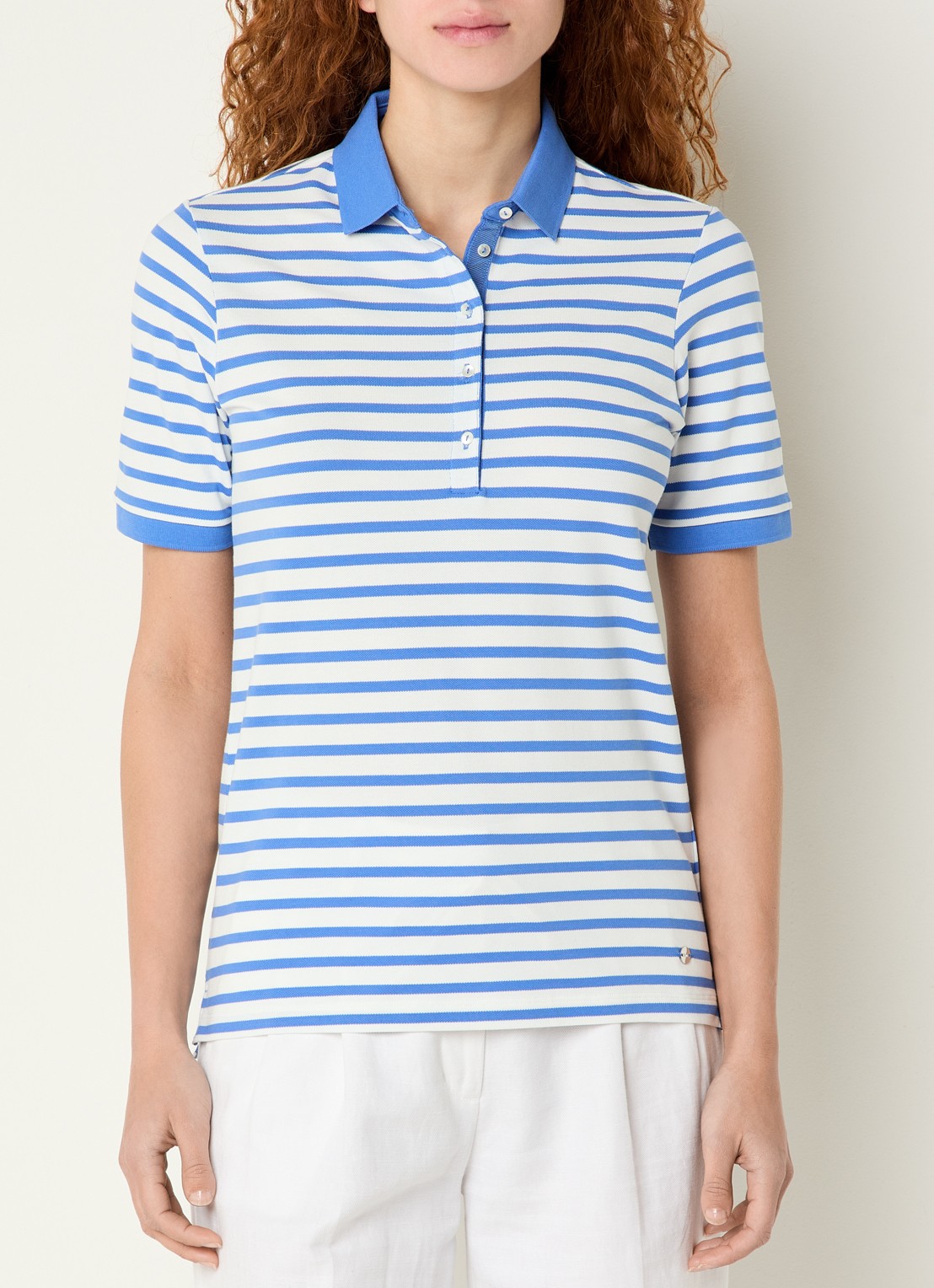 BRAX Cleo polo met streepprint - detail 3 lichtblauw