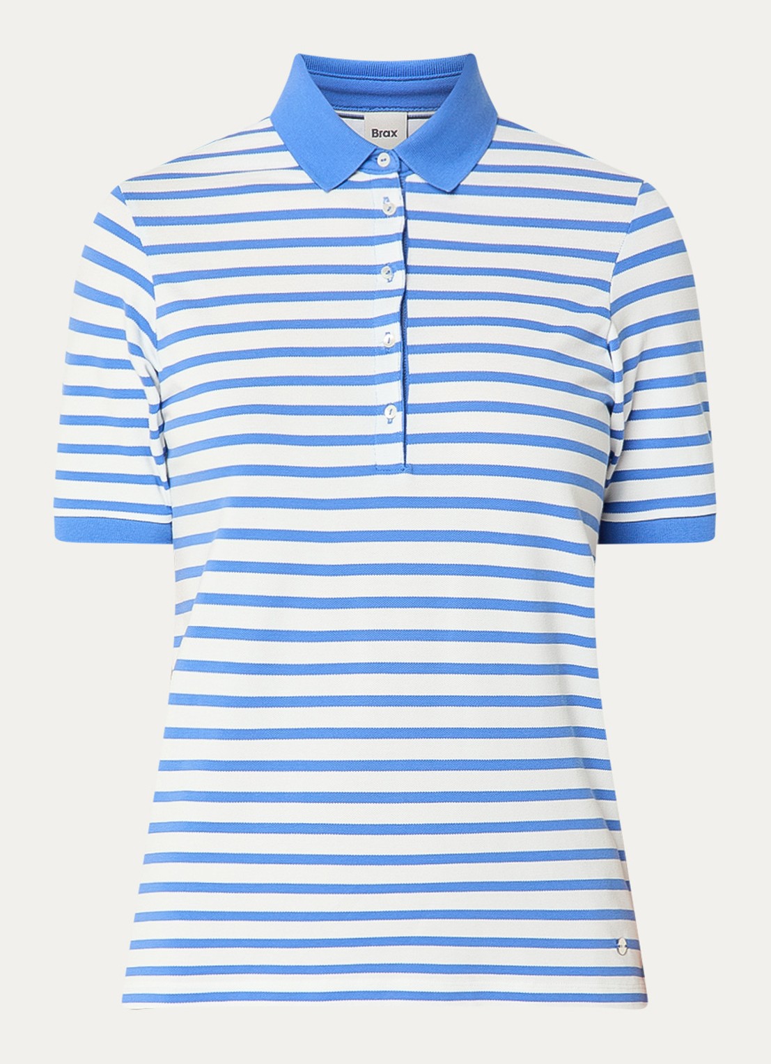 BRAX Cleo polo met streepprint - voorkant lichtblauw