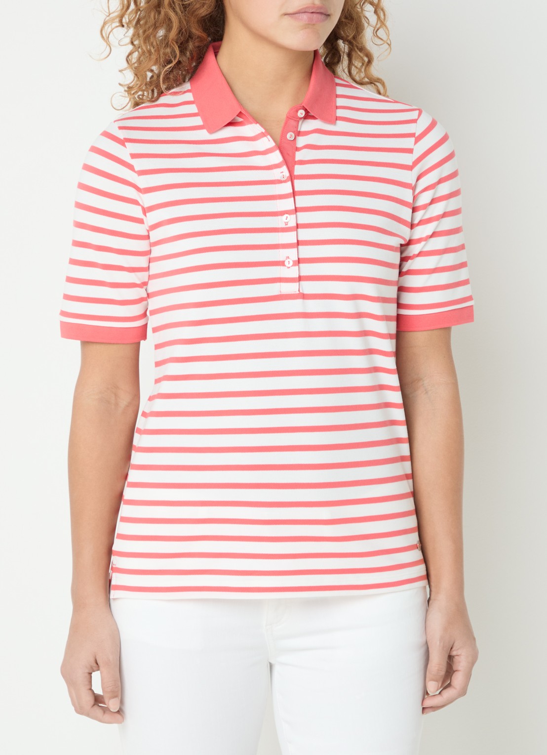 BRAX Cleo polo met streepprint - detail 3 roze