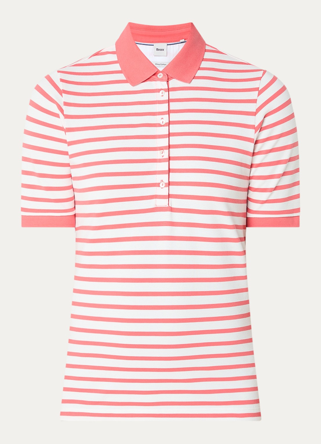 BRAX Cleo polo met streepprint - voorkant roze