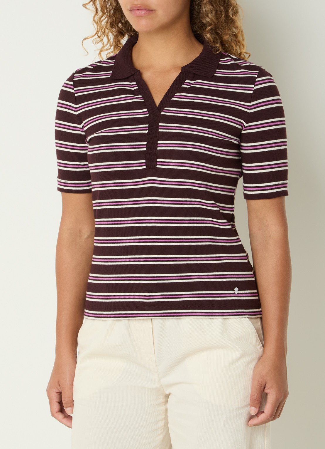 BRAX Cleo polo met streepprint - detail 3 aubergine