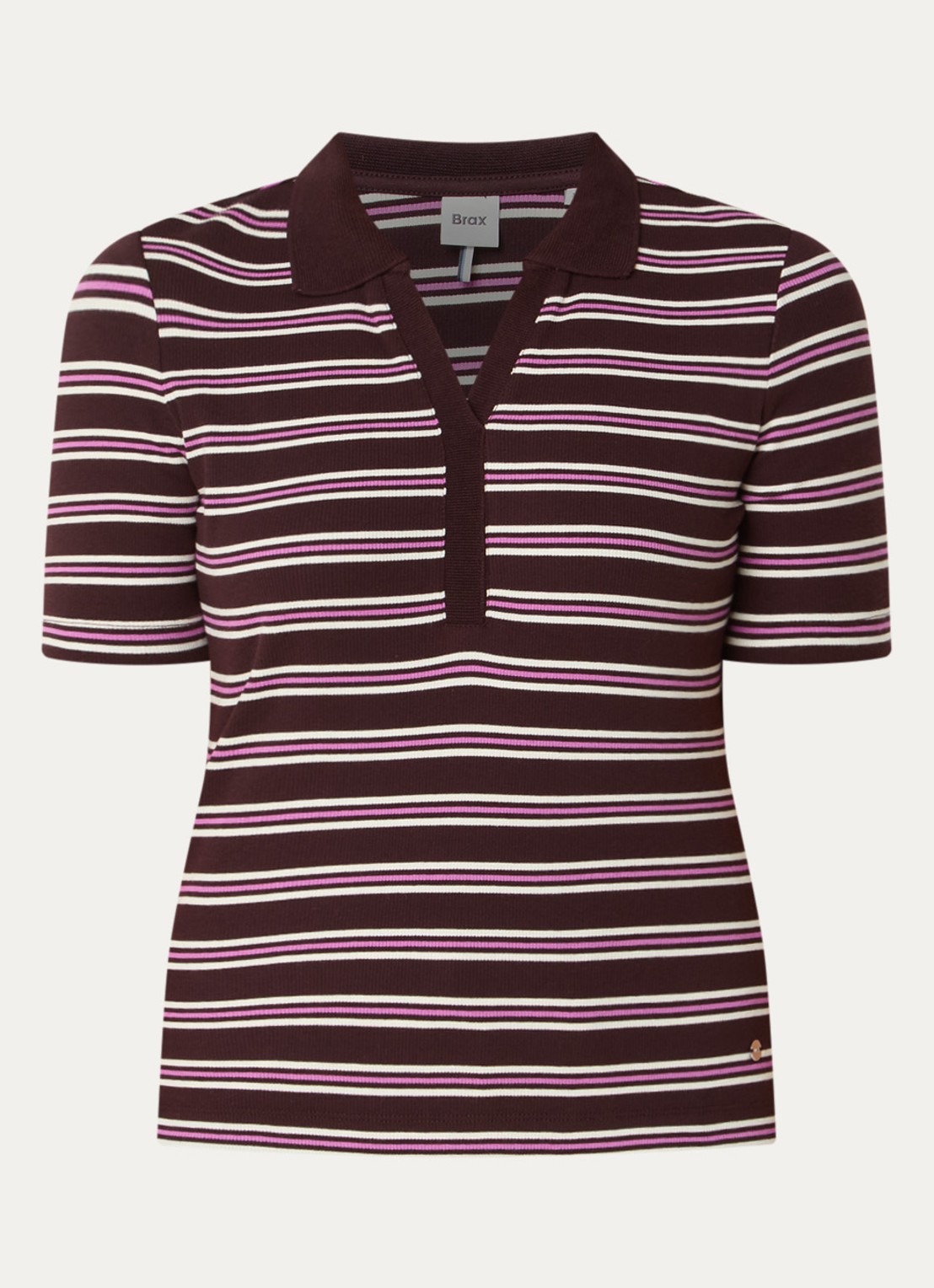 BRAX Cleo polo met streepprint - voorkant aubergine