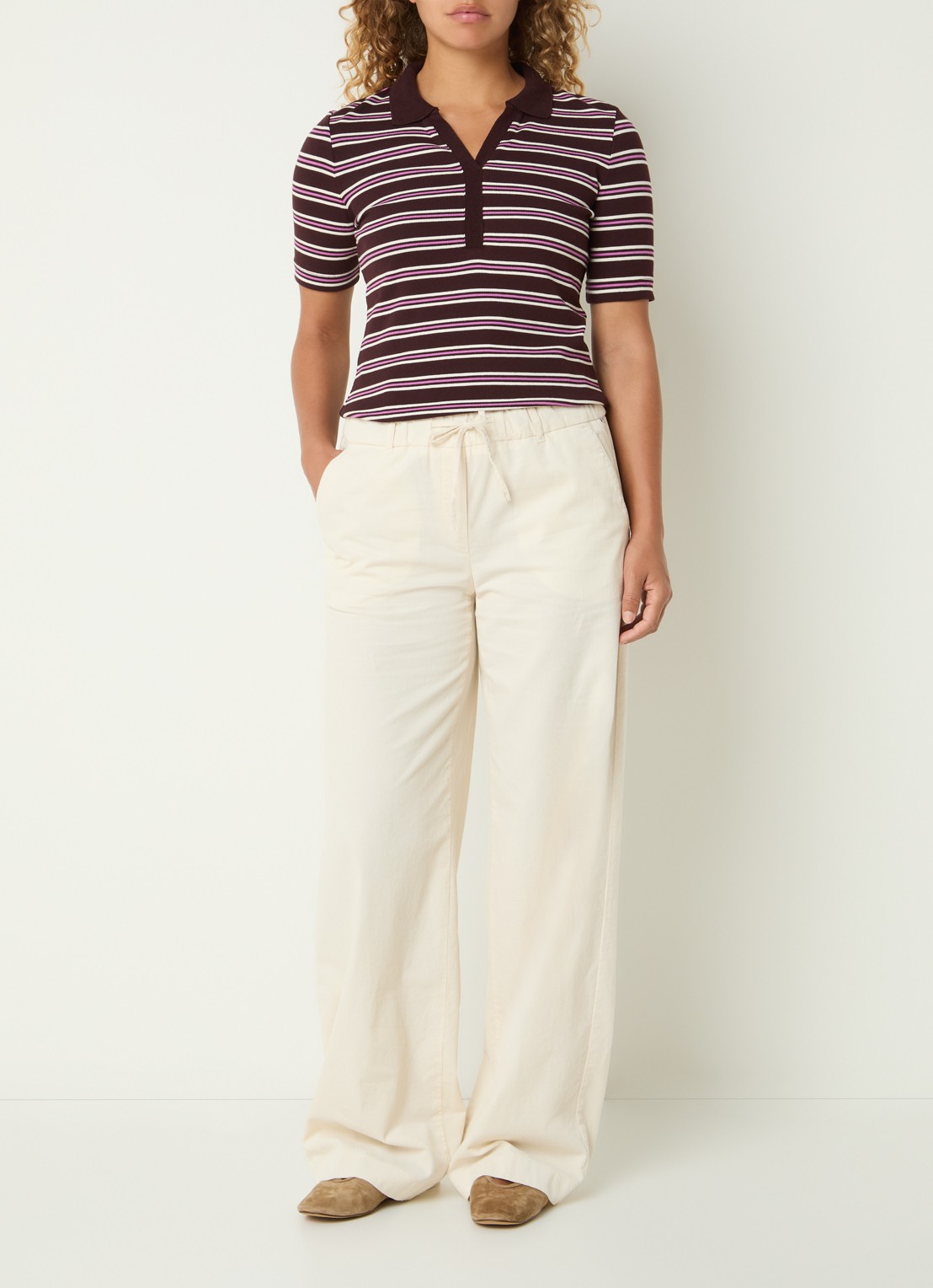 BRAX Cleo polo met streepprint - voorkant 2 aubergine