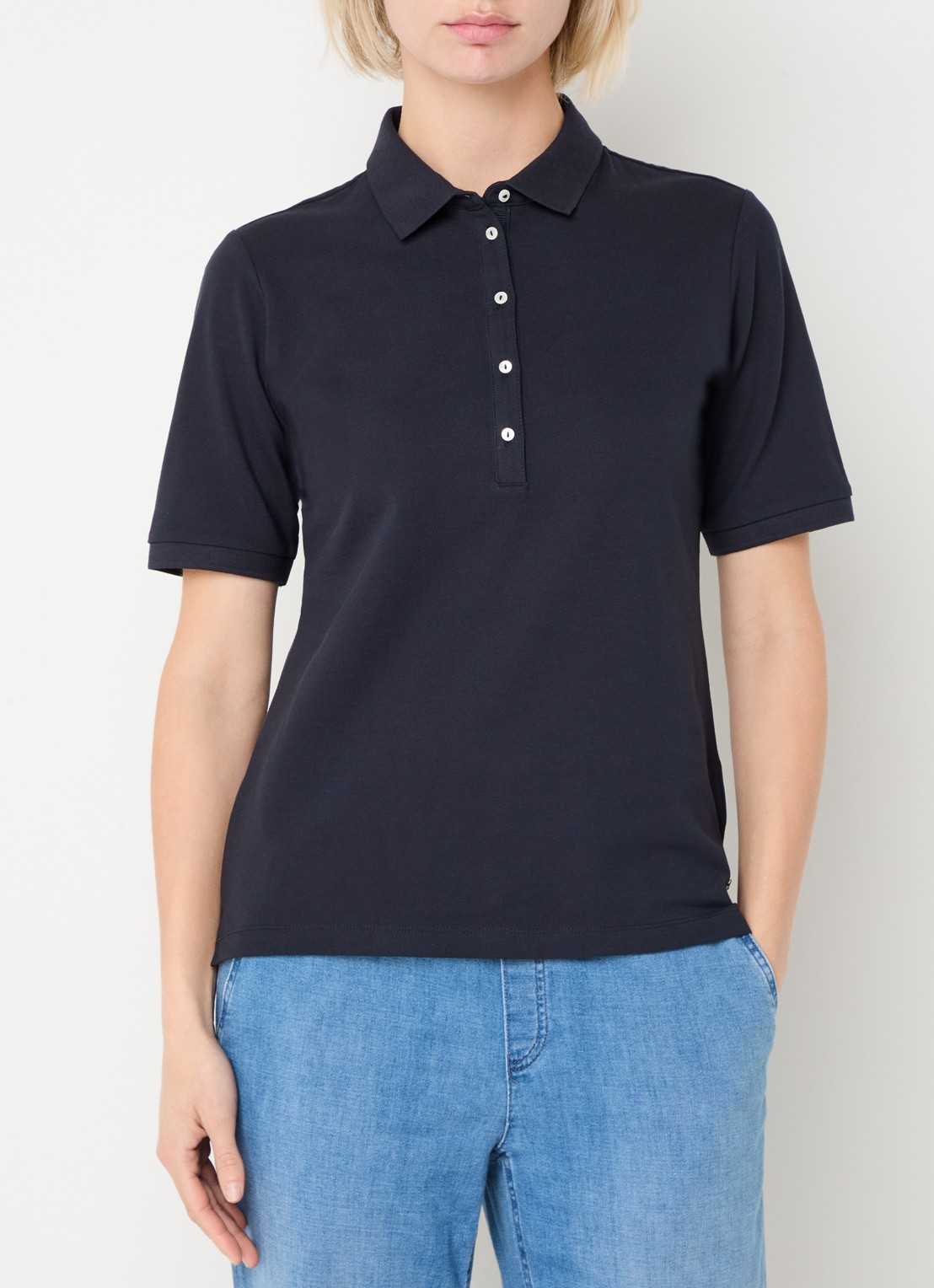 BRAX Cleo polo van piqué katoen - detail 3 donkerblauw