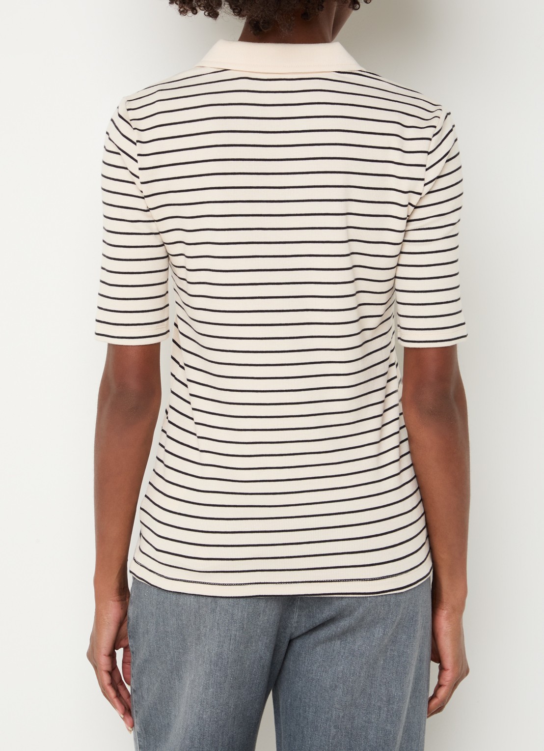 BRAX Cleo T-shirt met streepprint en V-hals - achterkant creme
