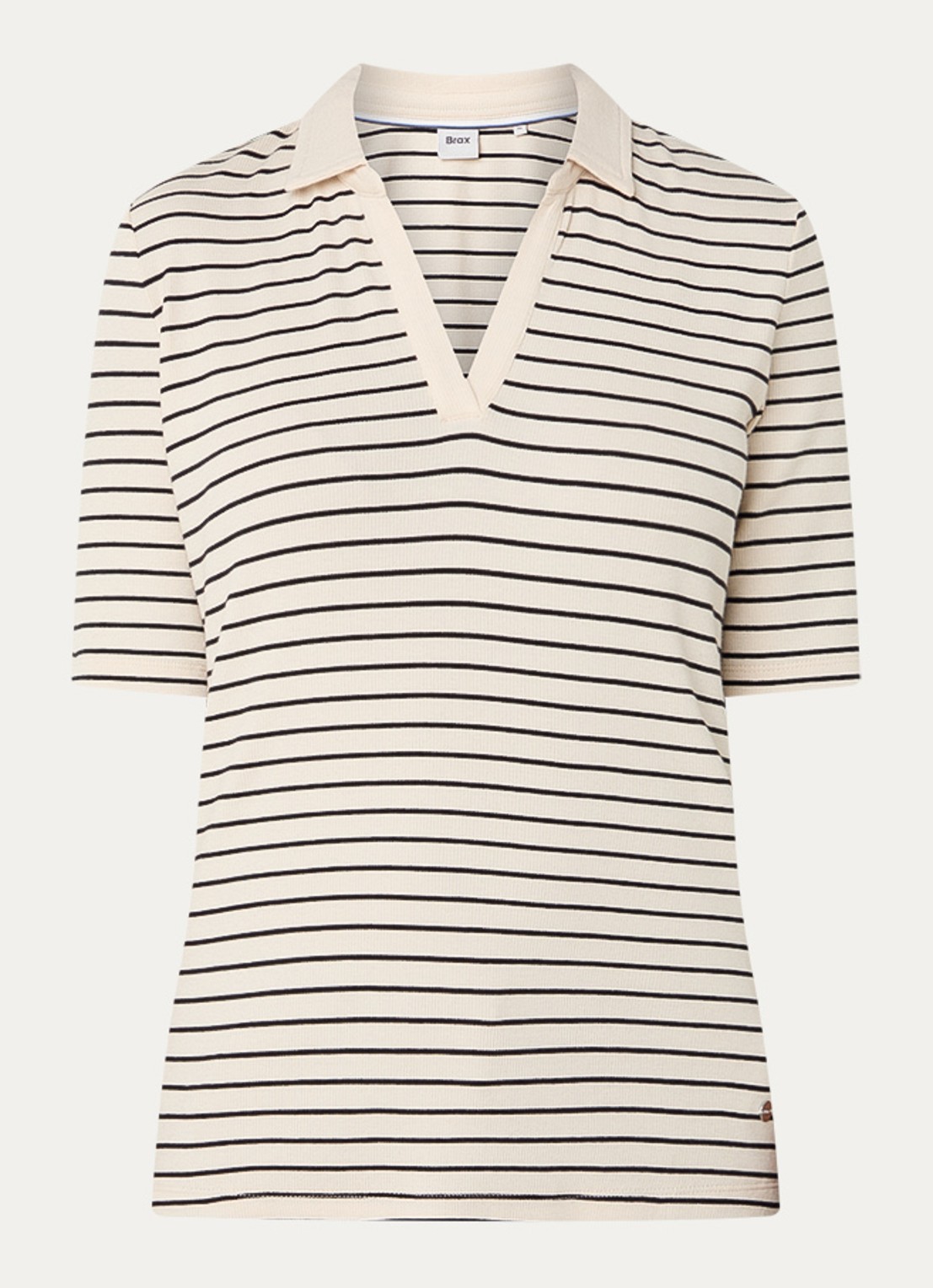 BRAX Cleo T-shirt met streepprint en V-hals - voorkant 3 creme