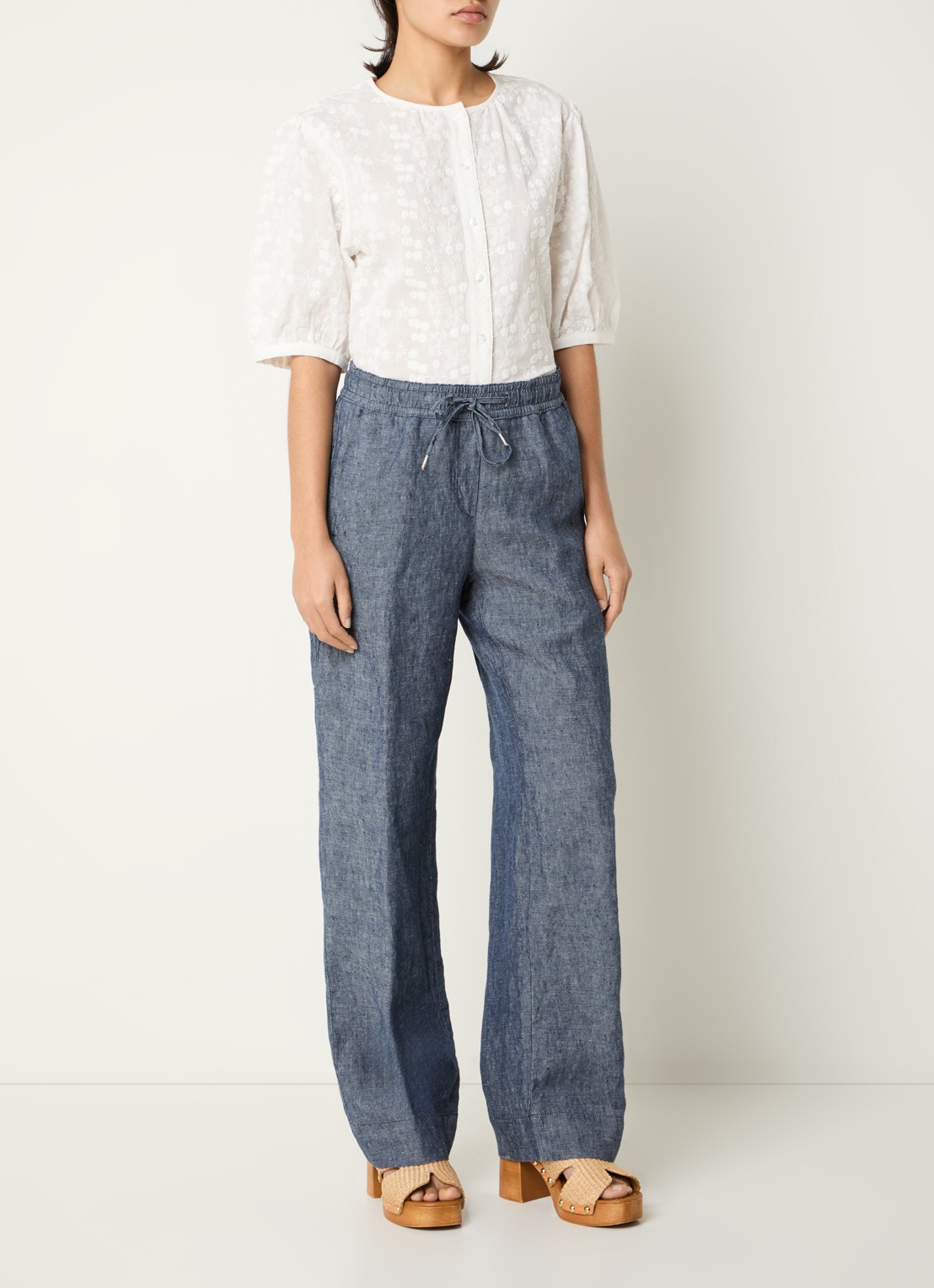 BRAX  Farina loose fit pantalon van linnen met steekzakken - voorkant 2 indigo