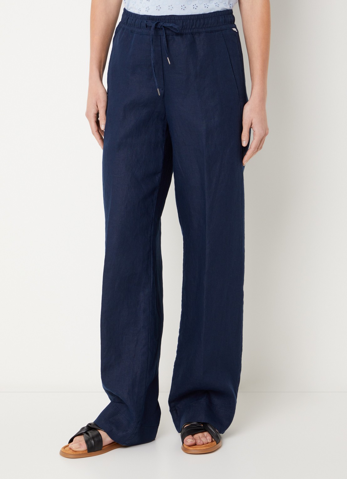 BRAX  Farina loose fit pantalon van linnen met steekzakken - detail 4 donkerblauw