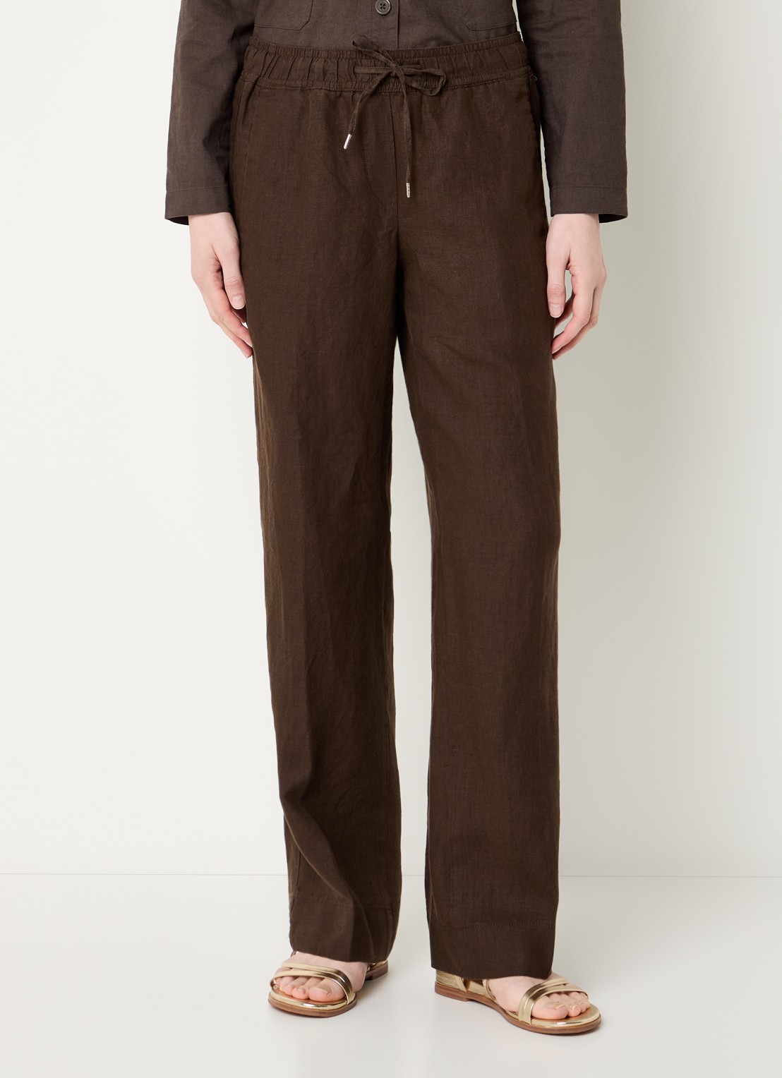 BRAX  Farina loose fit pantalon van linnen met steekzakken - detail 3 donkerbruin