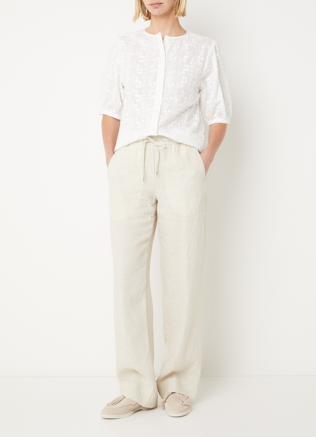 BRAX  Farina loose fit pantalon van linnen met steekzakken - voorkant 2 creme