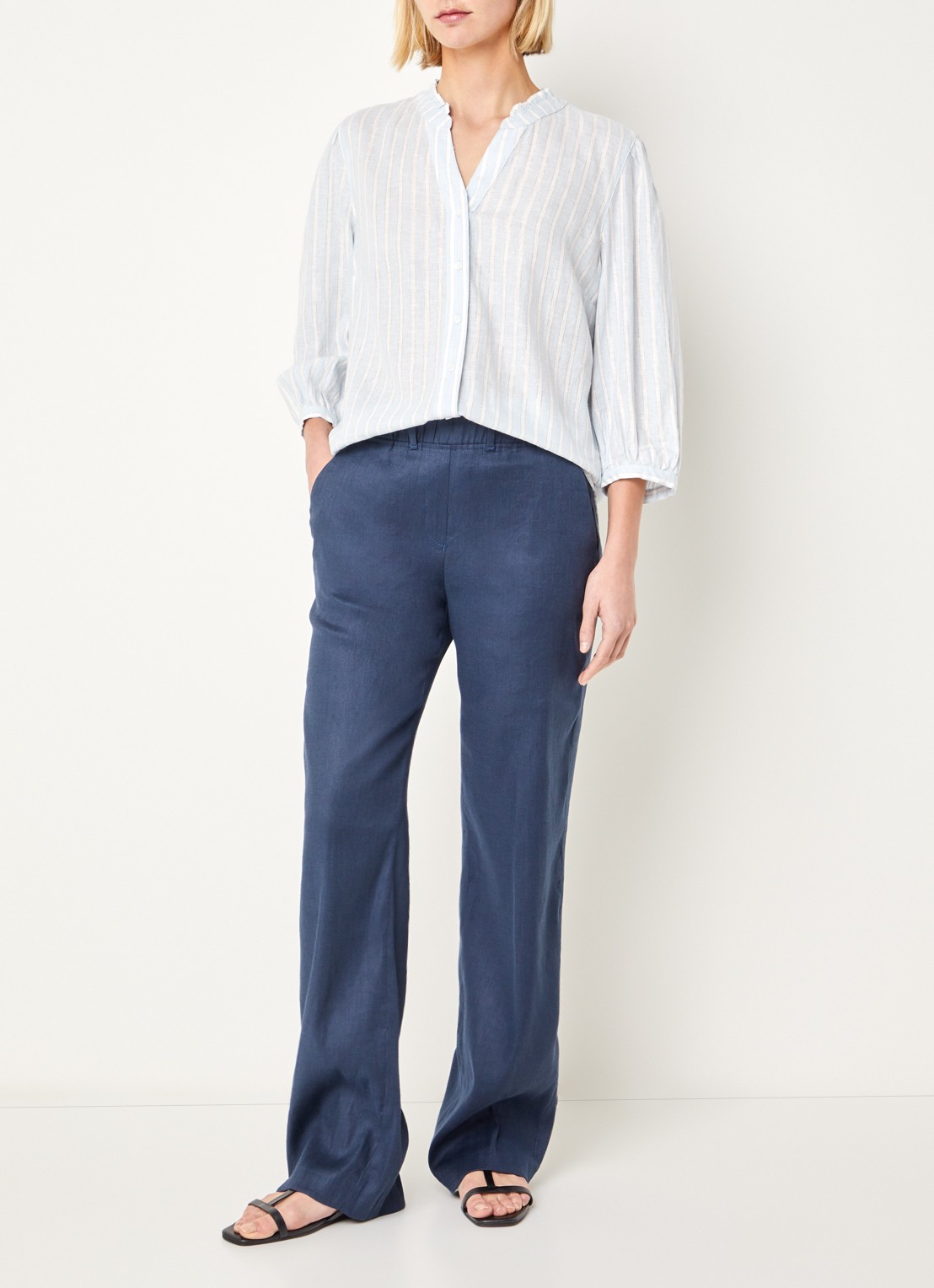 BRAX High waist loose fit broek in linnenblend met steekzakken - voorkant 4 donkerblauw