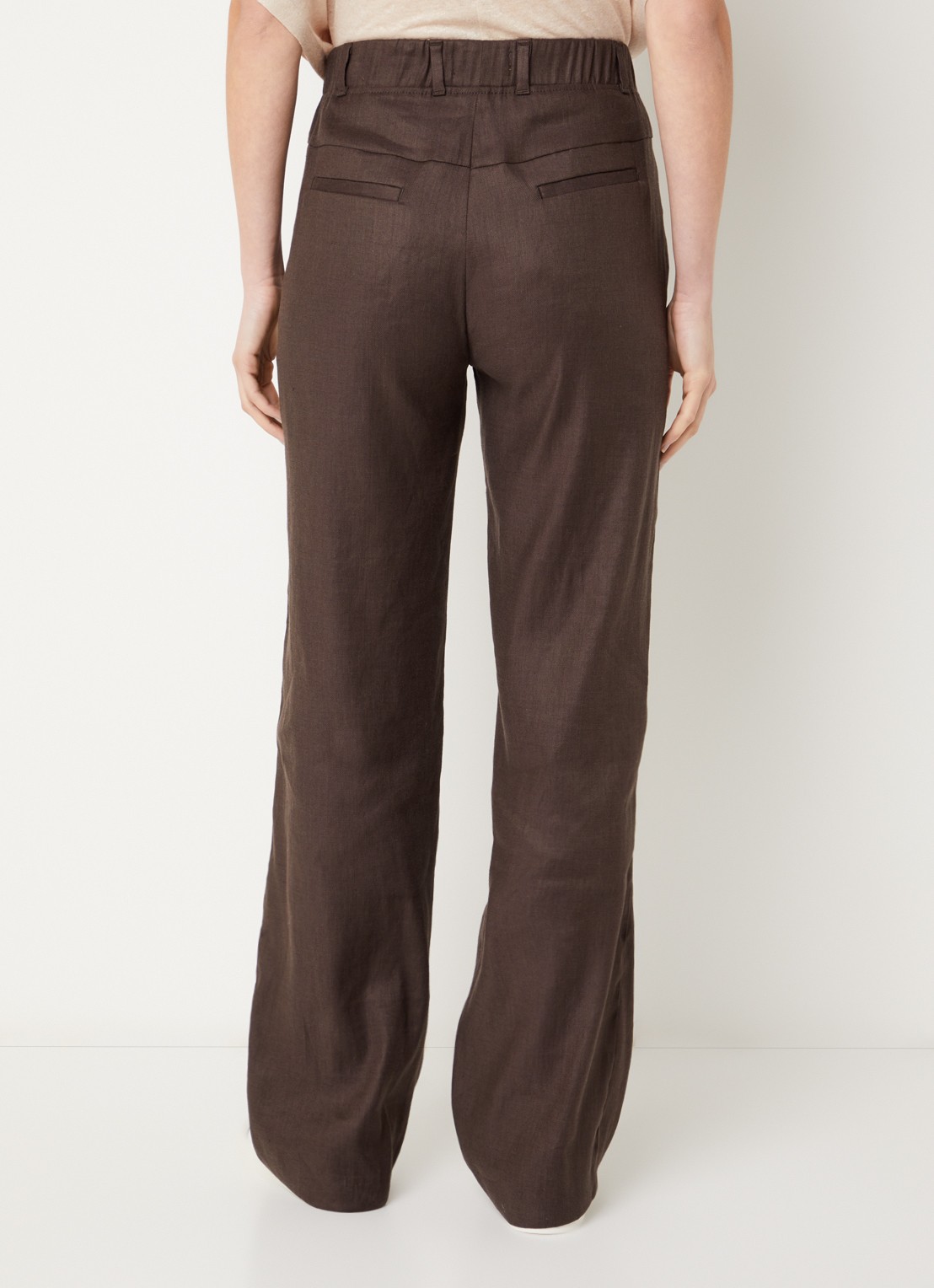 BRAX High waist loose fit broek in linnenblend met steekzakken - achterkant donkerbruin