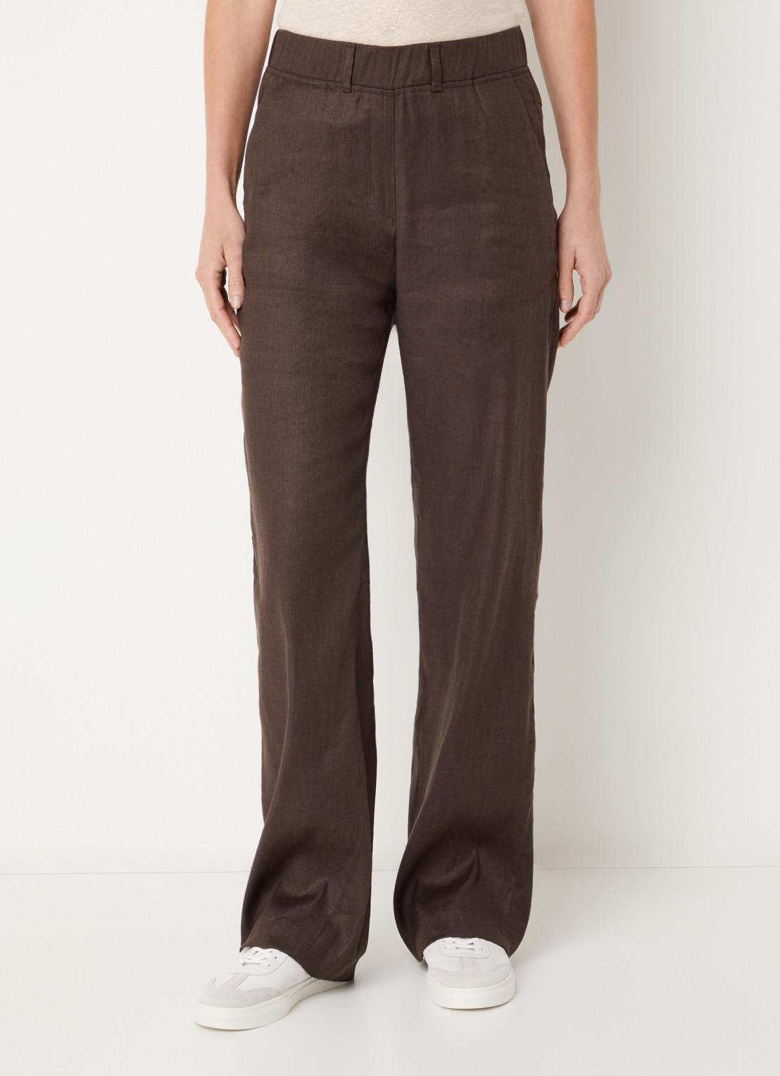 BRAX High waist loose fit broek in linnenblend met steekzakken - detail 2 donkerbruin