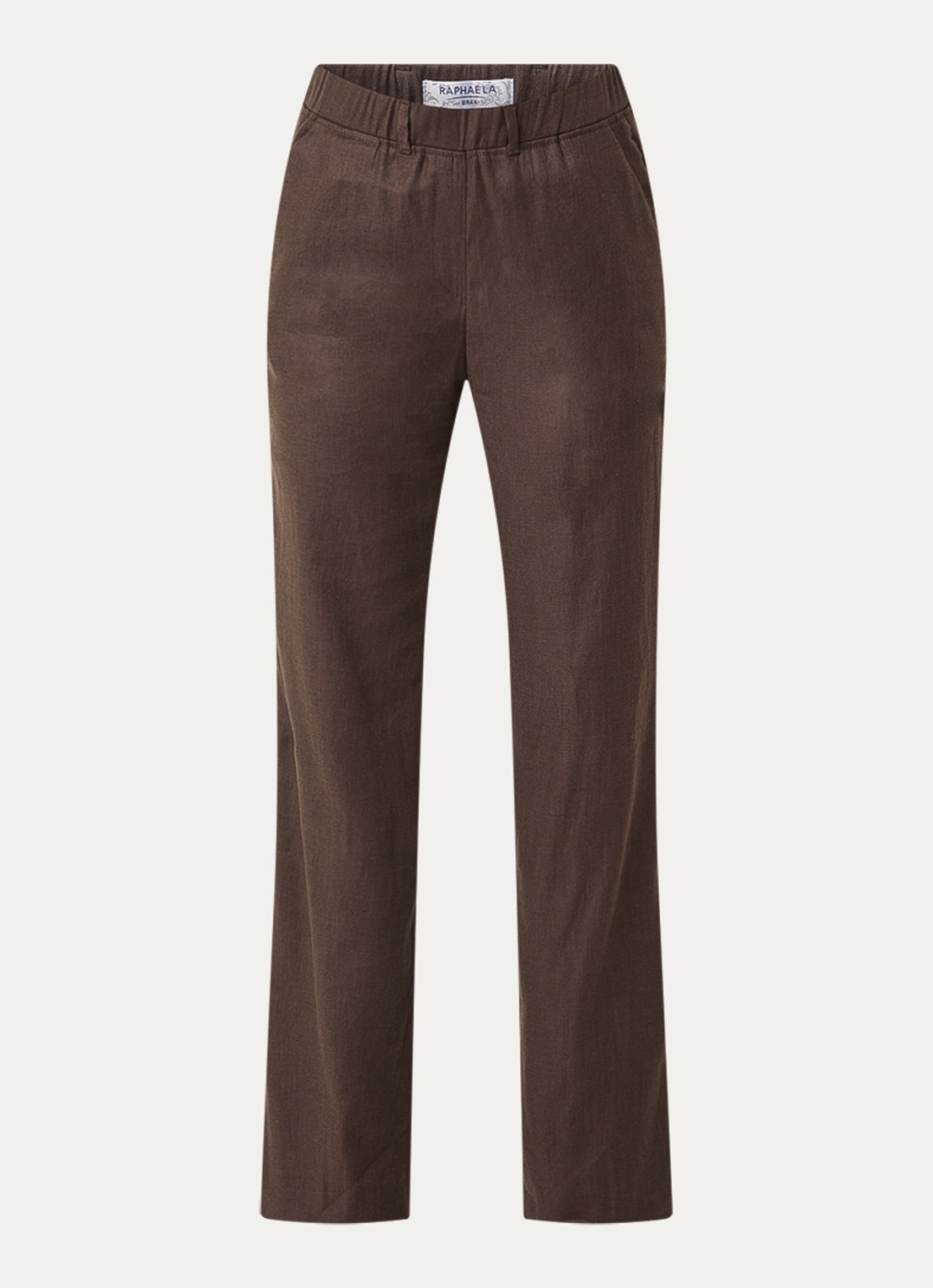 BRAX High waist loose fit broek in linnenblend met steekzakken - voorkant 3 donkerbruin