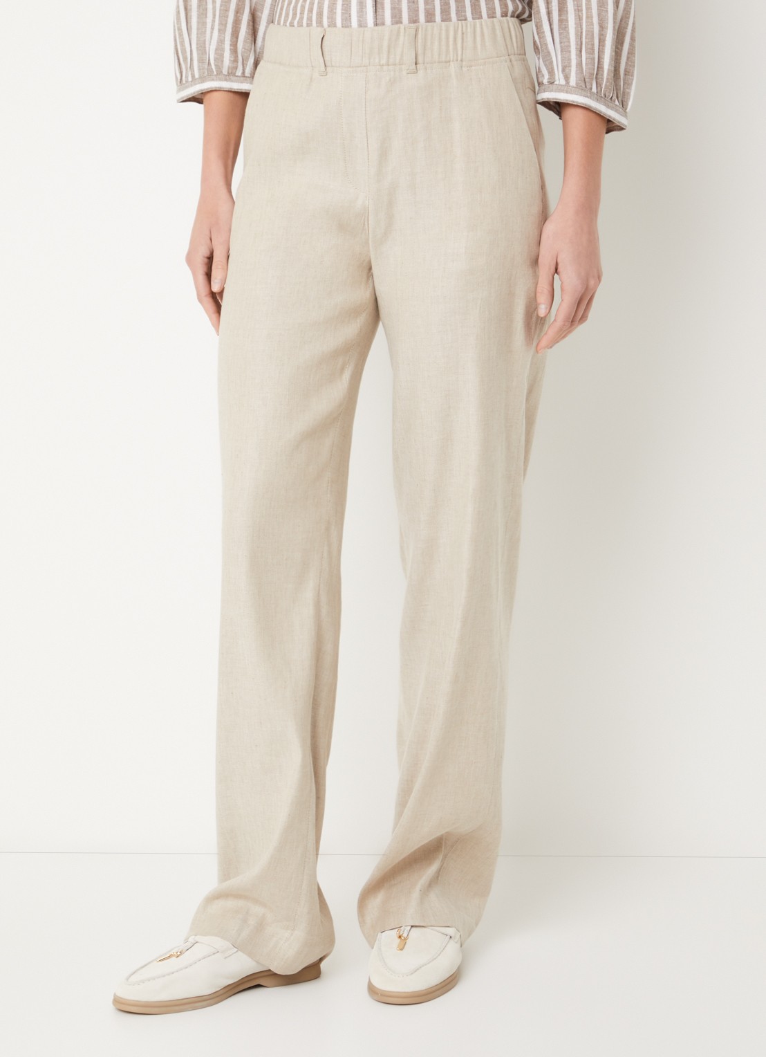 BRAX High waist loose fit broek in linnenblend met steekzakken - detail 2 creme