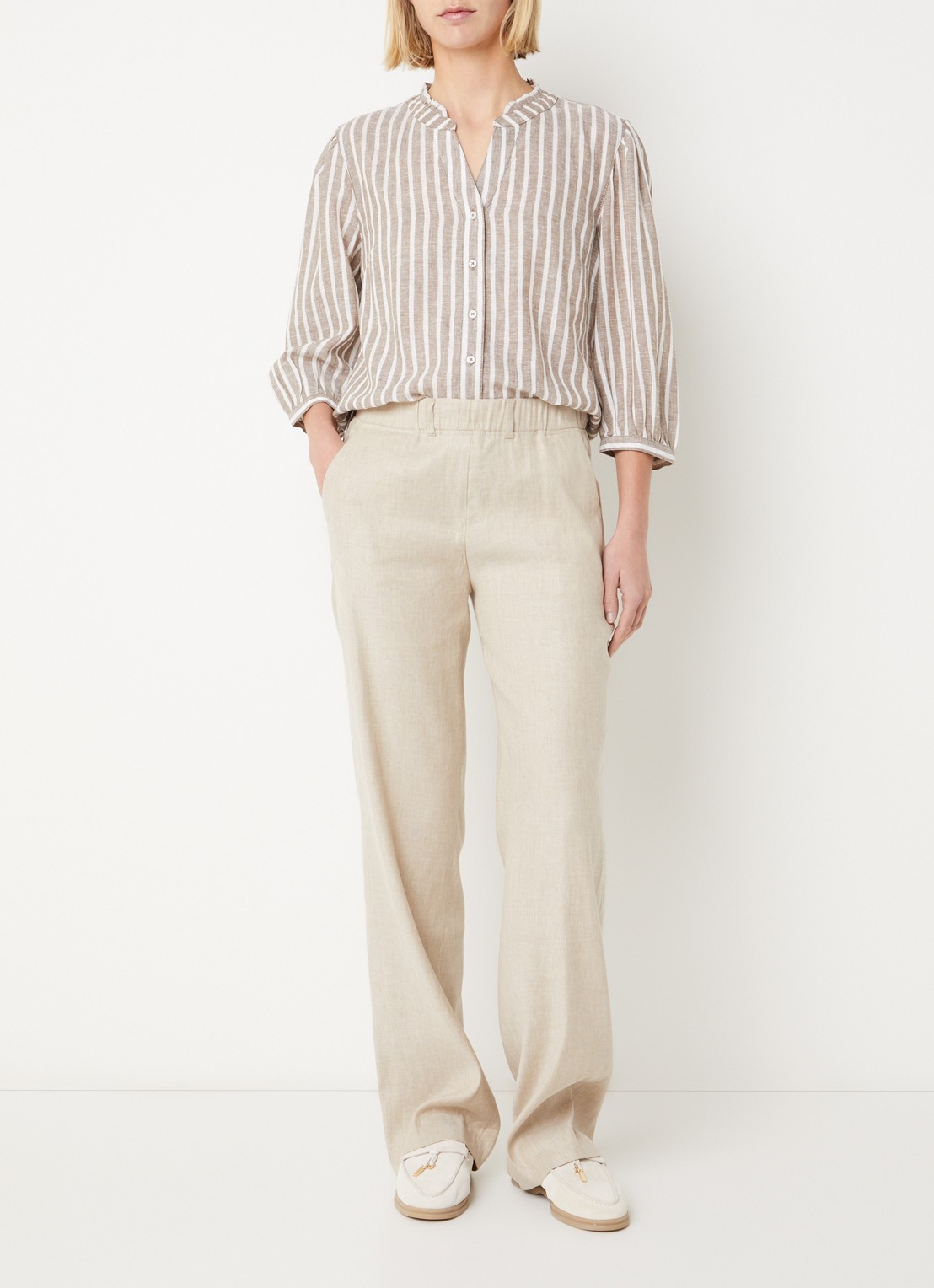 BRAX High waist loose fit broek in linnenblend met steekzakken - voorkant 4 creme