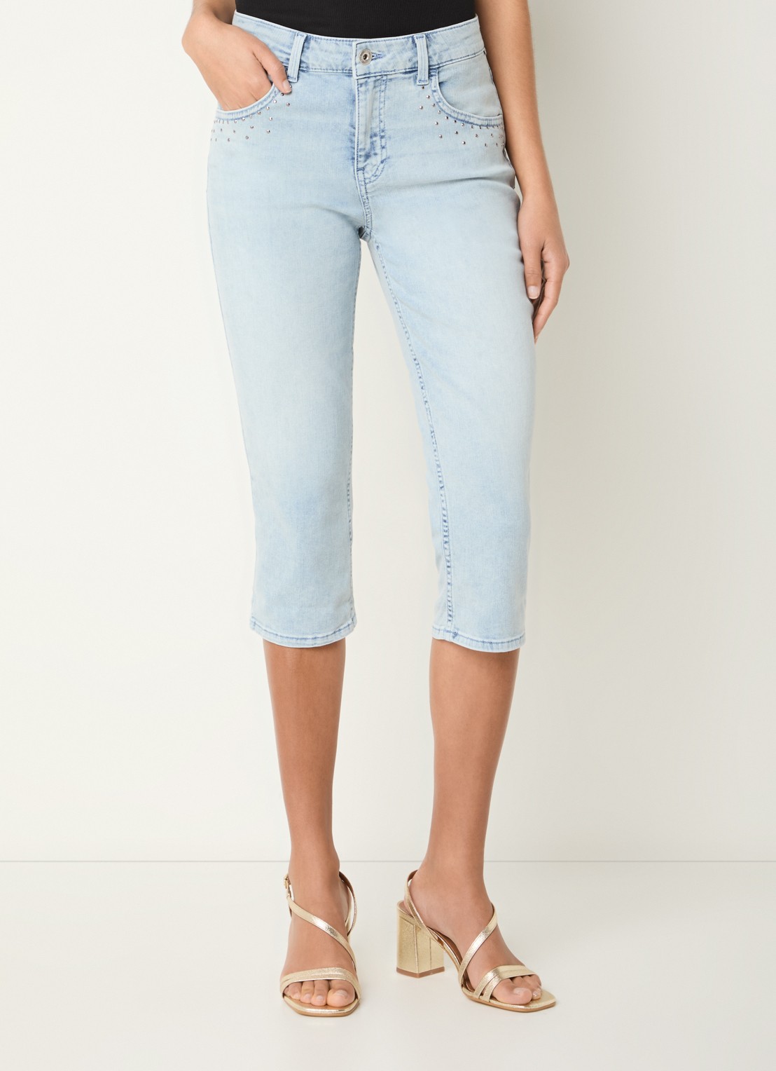 BRAX High waist slim fit capri broek met steekzakken - detail lichtblauw