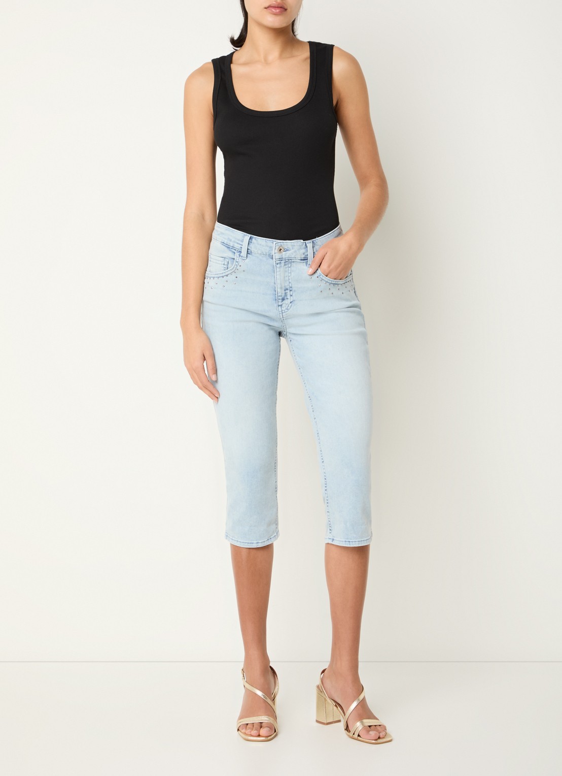 BRAX High waist slim fit capri broek met steekzakken - voorkant 5 lichtblauw