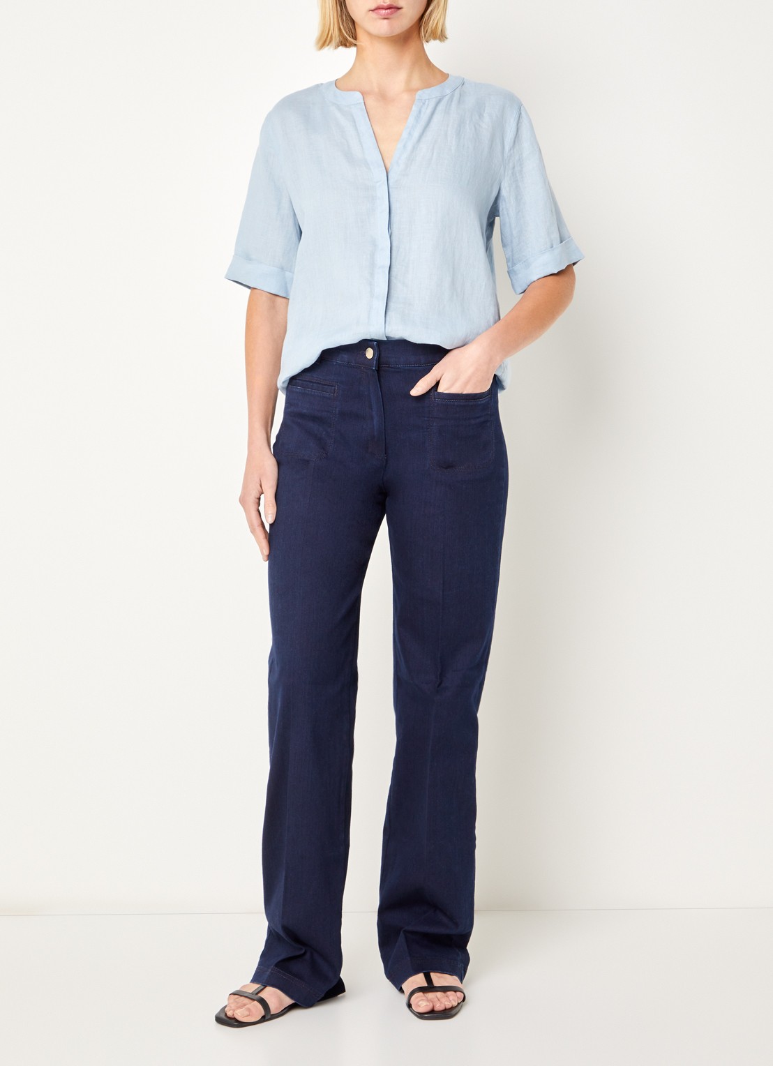BRAX High waist straight leg jeans met donkere wassing - voorkant 4 indigo