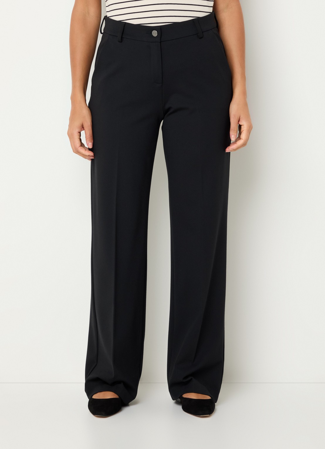 BRAX High waist wide fit pantalon met persplooi - detail 2 zwart