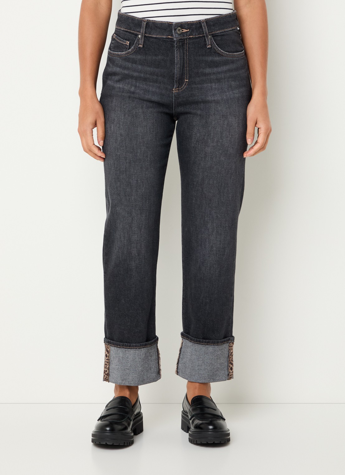 BRAX Madison high waist straight fit cropped jeans met steekzakken - detail zwart