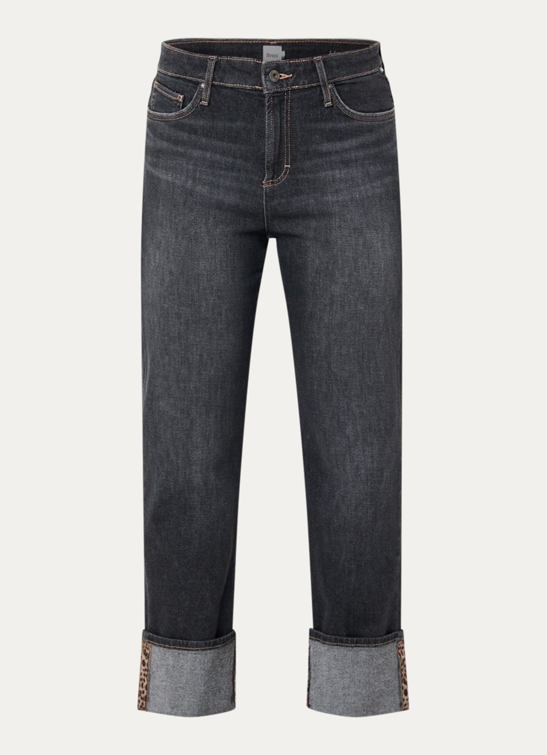 BRAX Madison high waist straight fit cropped jeans met steekzakken - voorkant 4 zwart