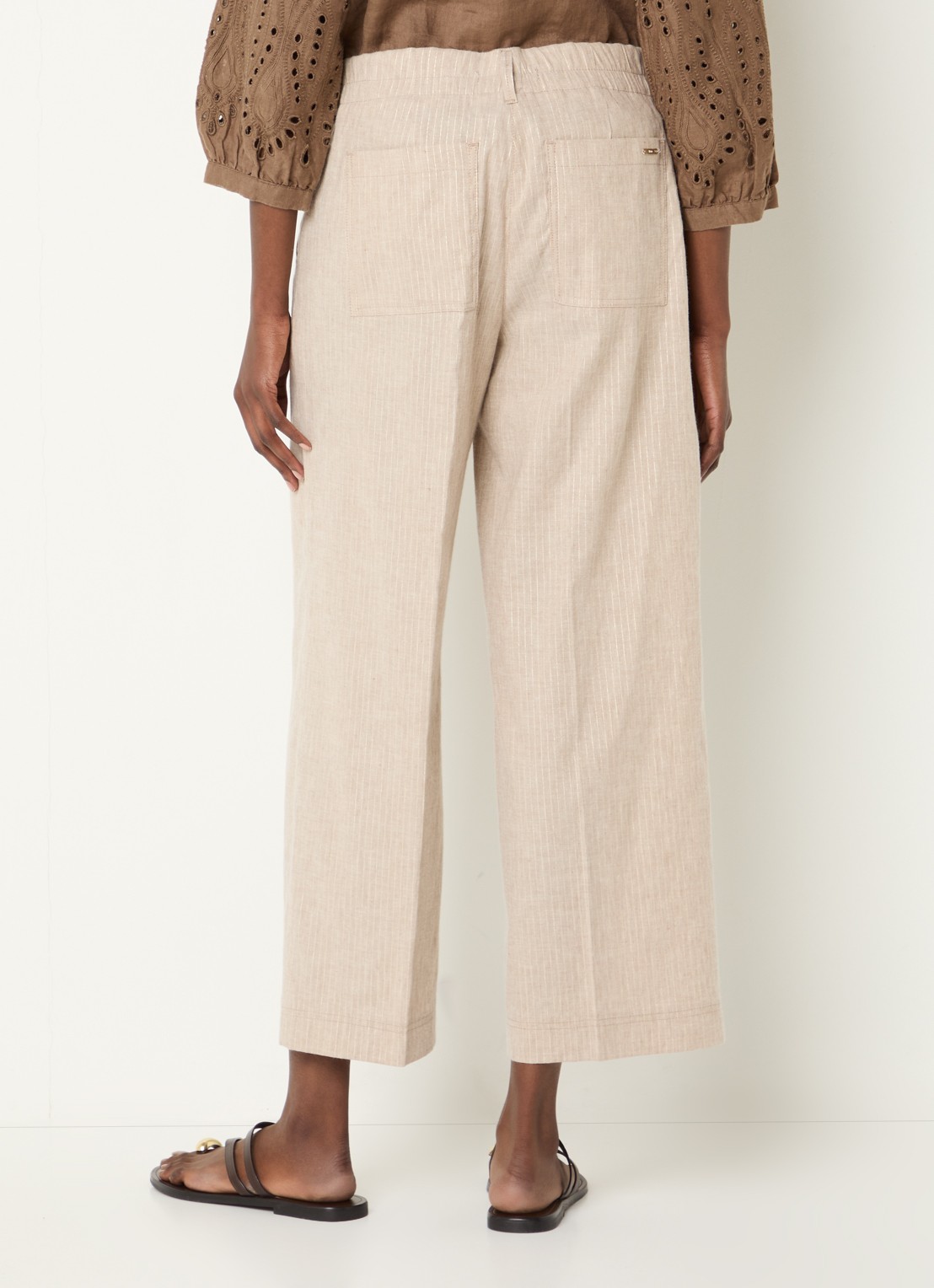 BRAX Main high waist straight fit pantalon in linnenblend met streepprint - achterkant creme