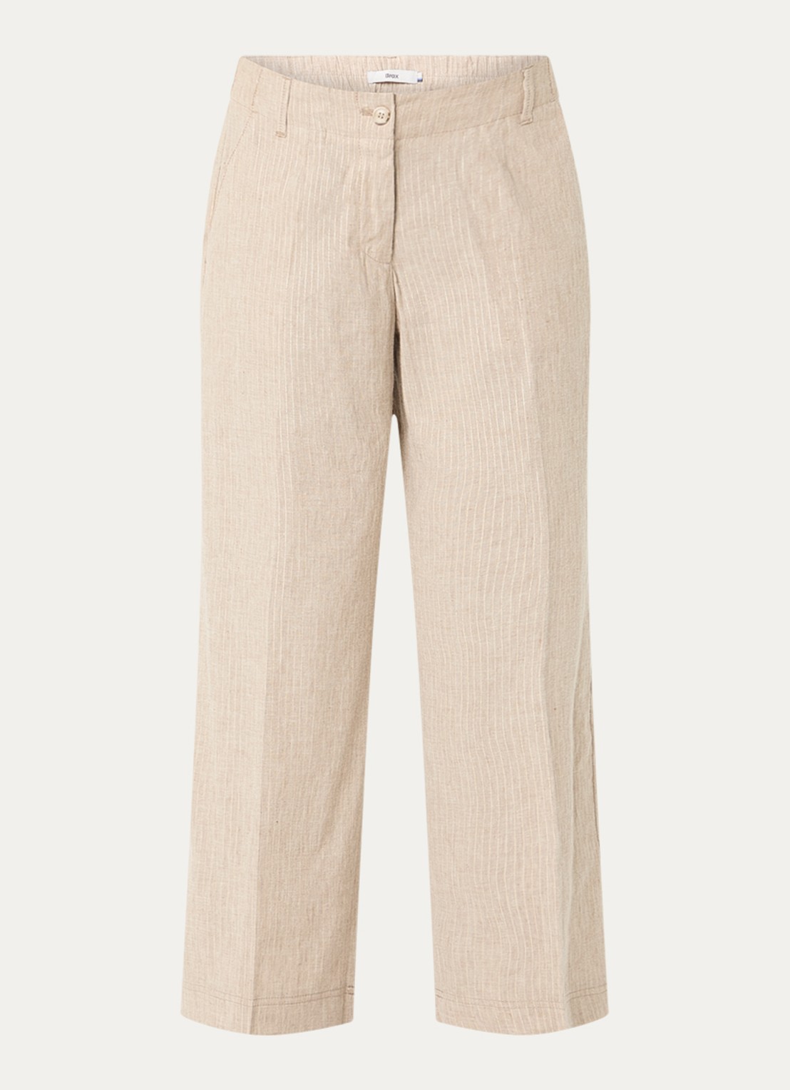 BRAX Main high waist straight fit pantalon in linnenblend met streepprint - voorkant 3 creme