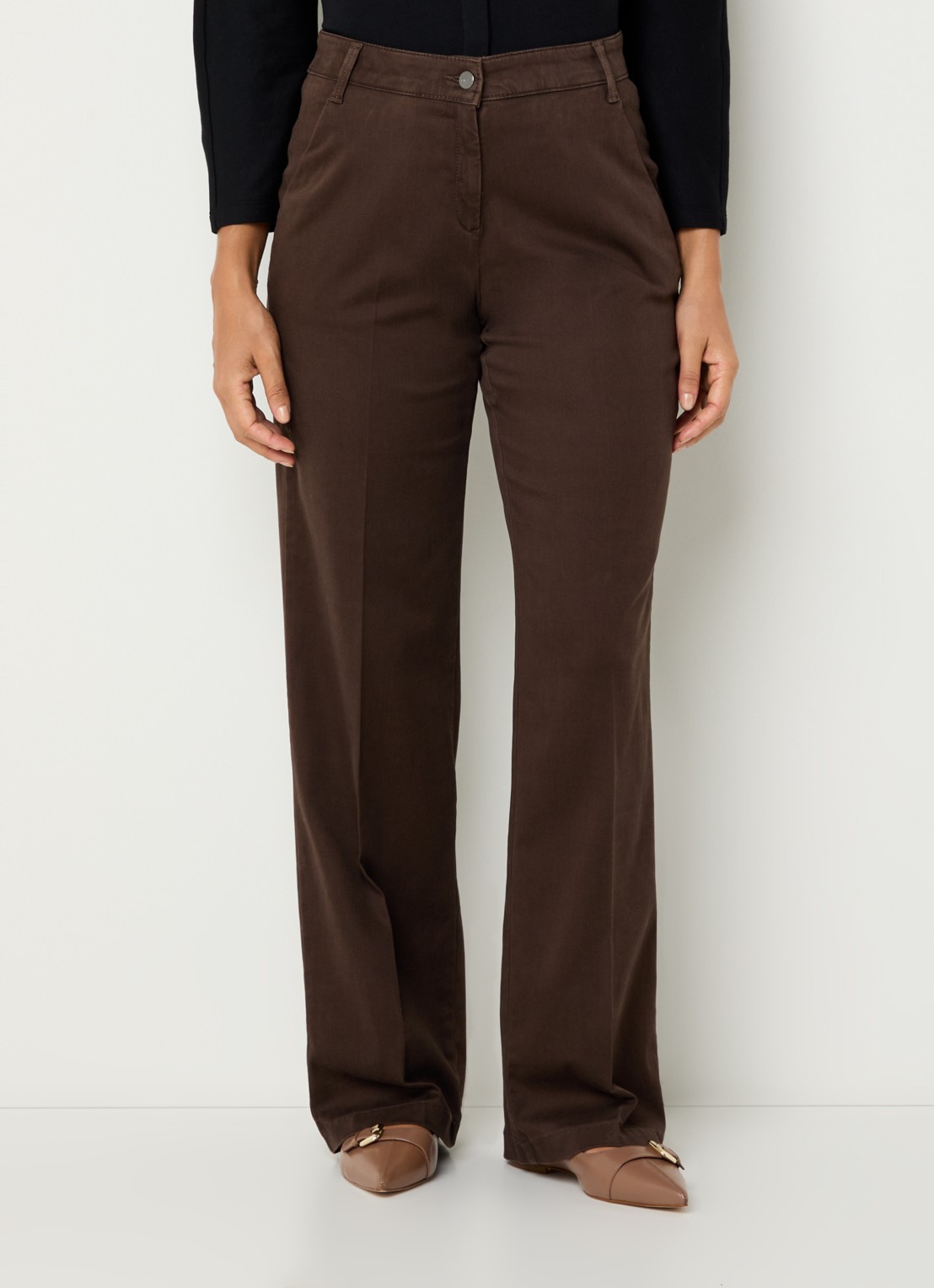 BRAX Maine high waist loose fit pantalon  - detail donkerbruin