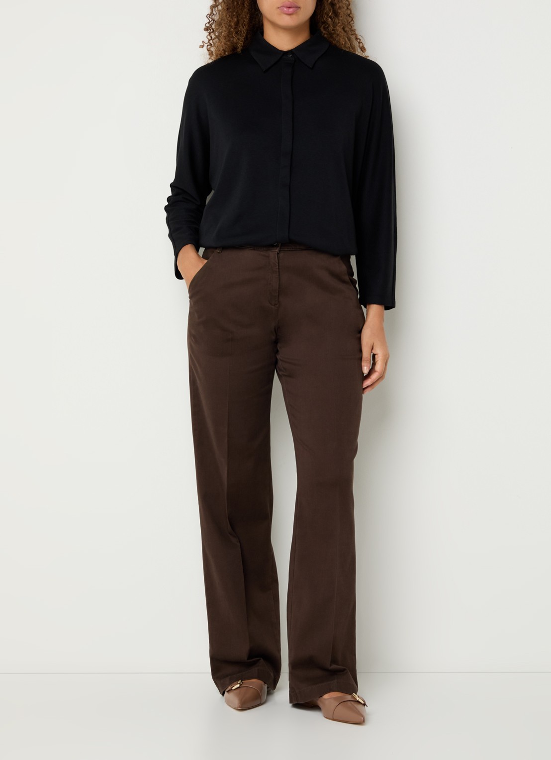 BRAX Maine high waist loose fit pantalon  - voorkant 3 donkerbruin