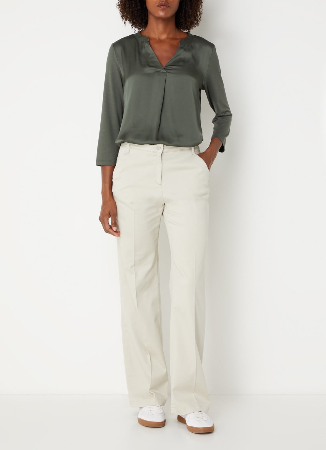 BRAX Maine high waist loose fit pantalon  - voorkant 4 beige