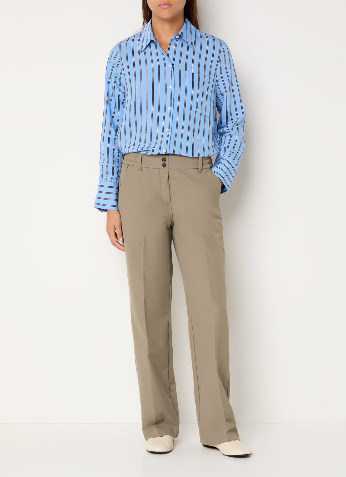 BRAX Maine high waist slim fit pantalon met steekzakken - voorkant 3 beige