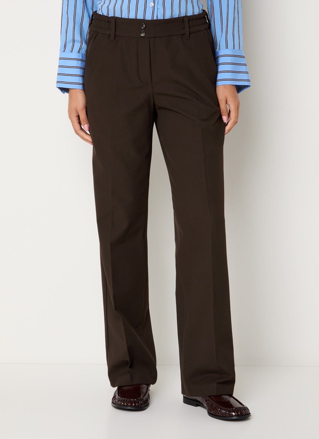 BRAX Maine high waist slim fit pantalon met steekzakken - detail 2 donkerbruin