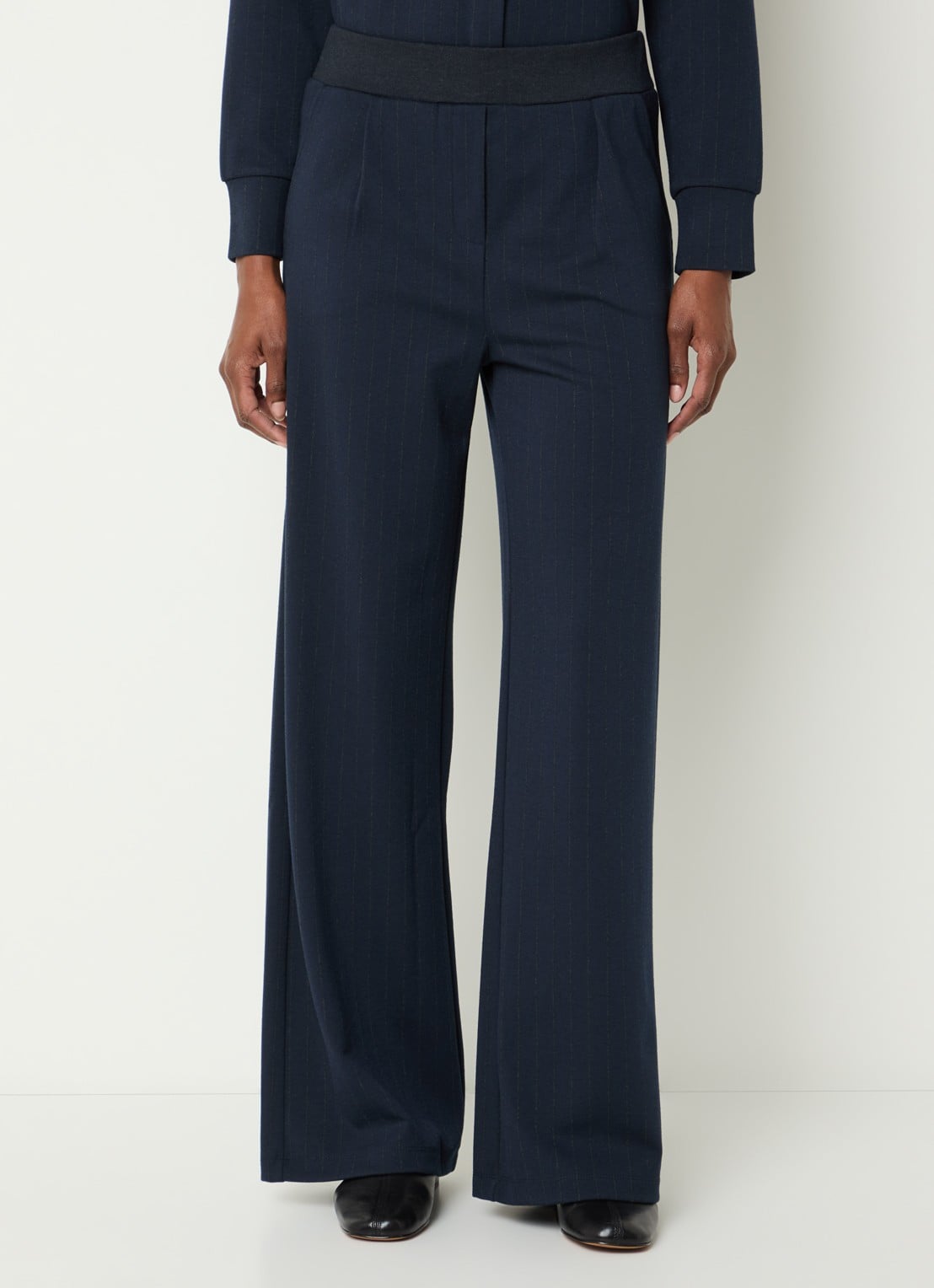 BRAX Maine high waist straight fit broek met krijtstreep - detail donkerblauw