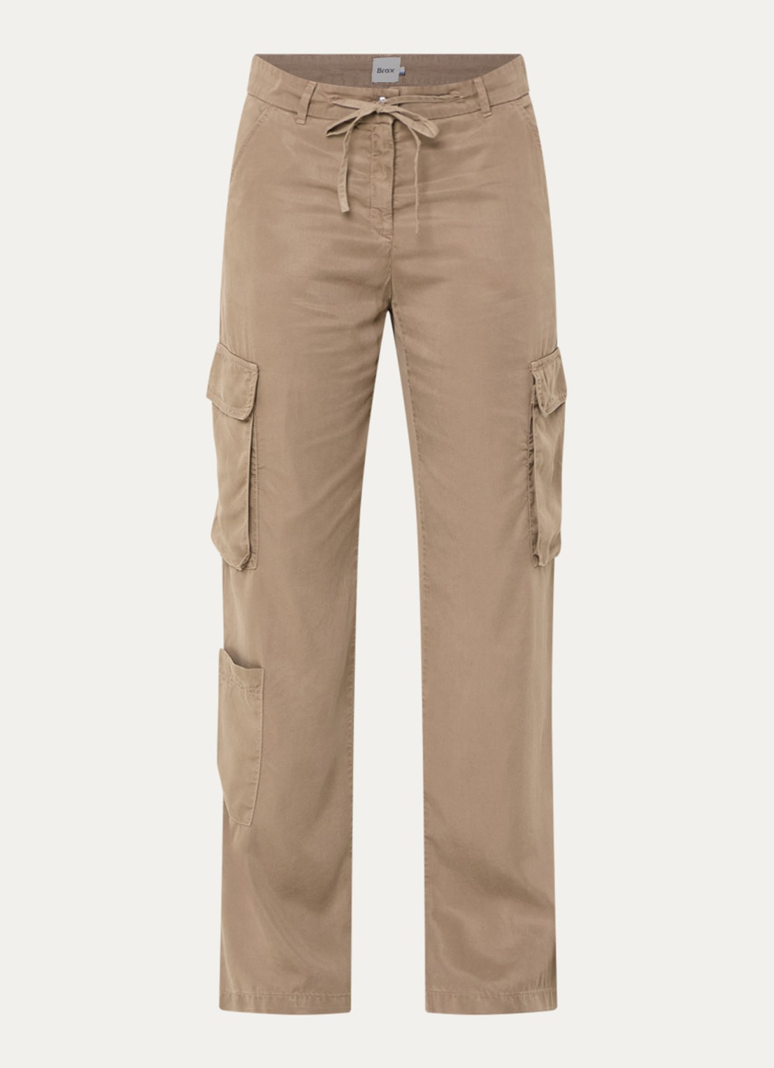 BRAX Maine high waist straight leg cargobroek  met opgestikte zakken  - voorkant taupe